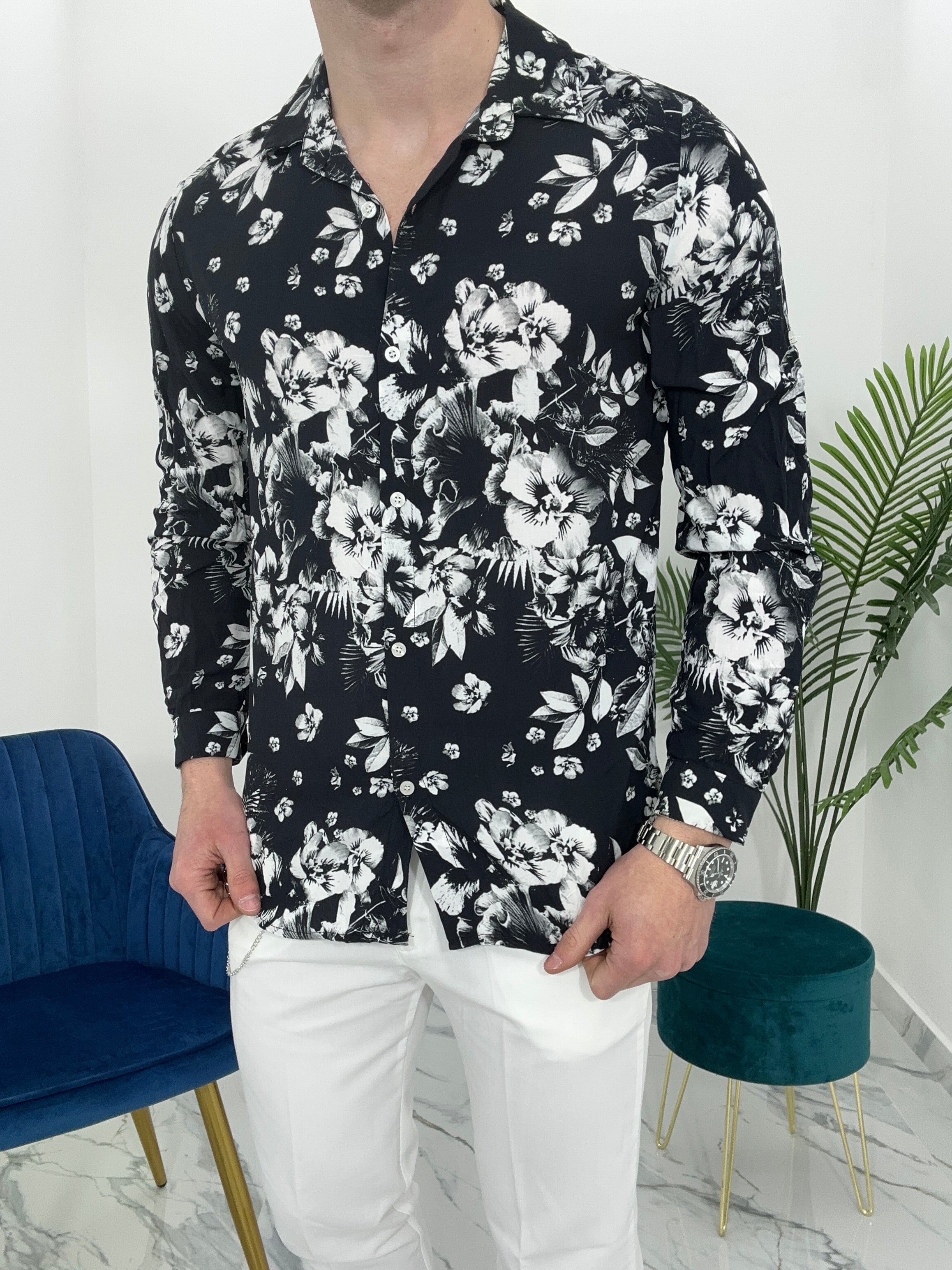 CAMICIA FLOWER IN VISCOSA COL.NERO