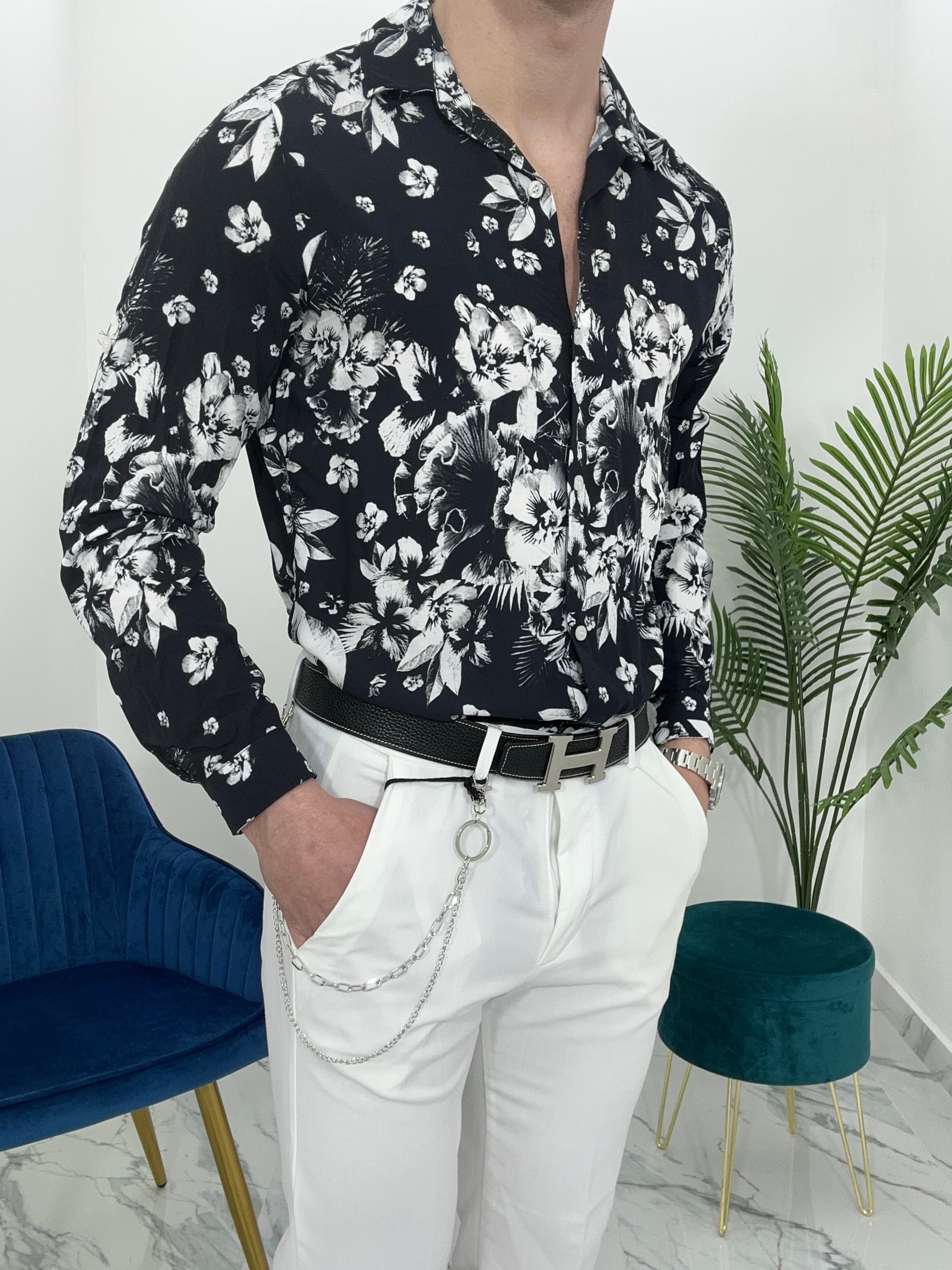 CAMICIA FLOWER IN VISCOSA COL.NERO