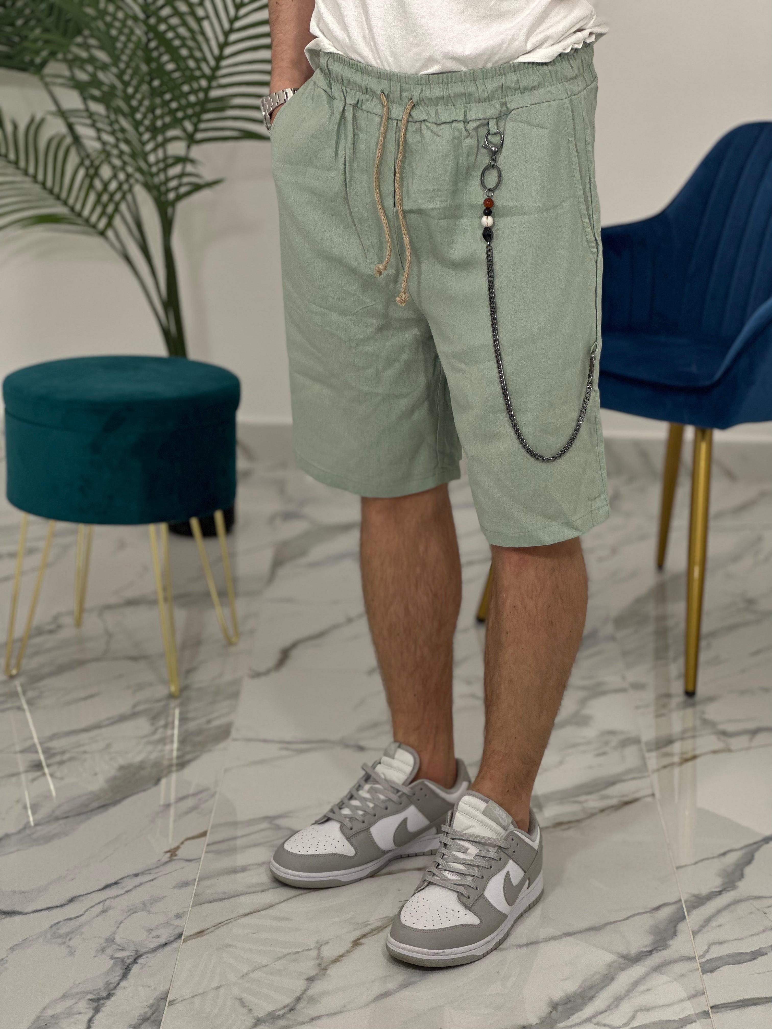 BERMUDA IN LINO COL.VERDE ACQUA