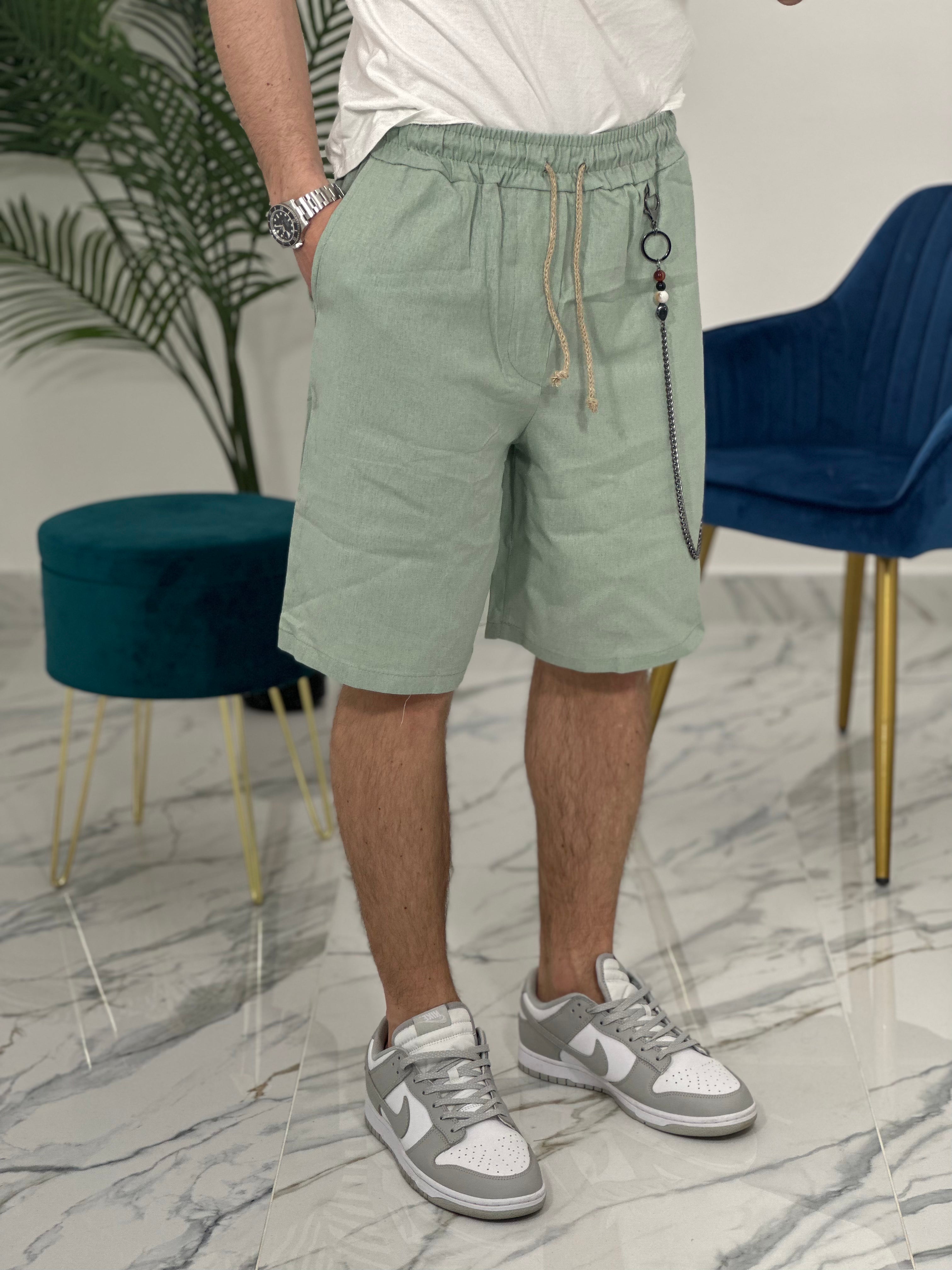 BERMUDA IN LINO COL.VERDE ACQUA