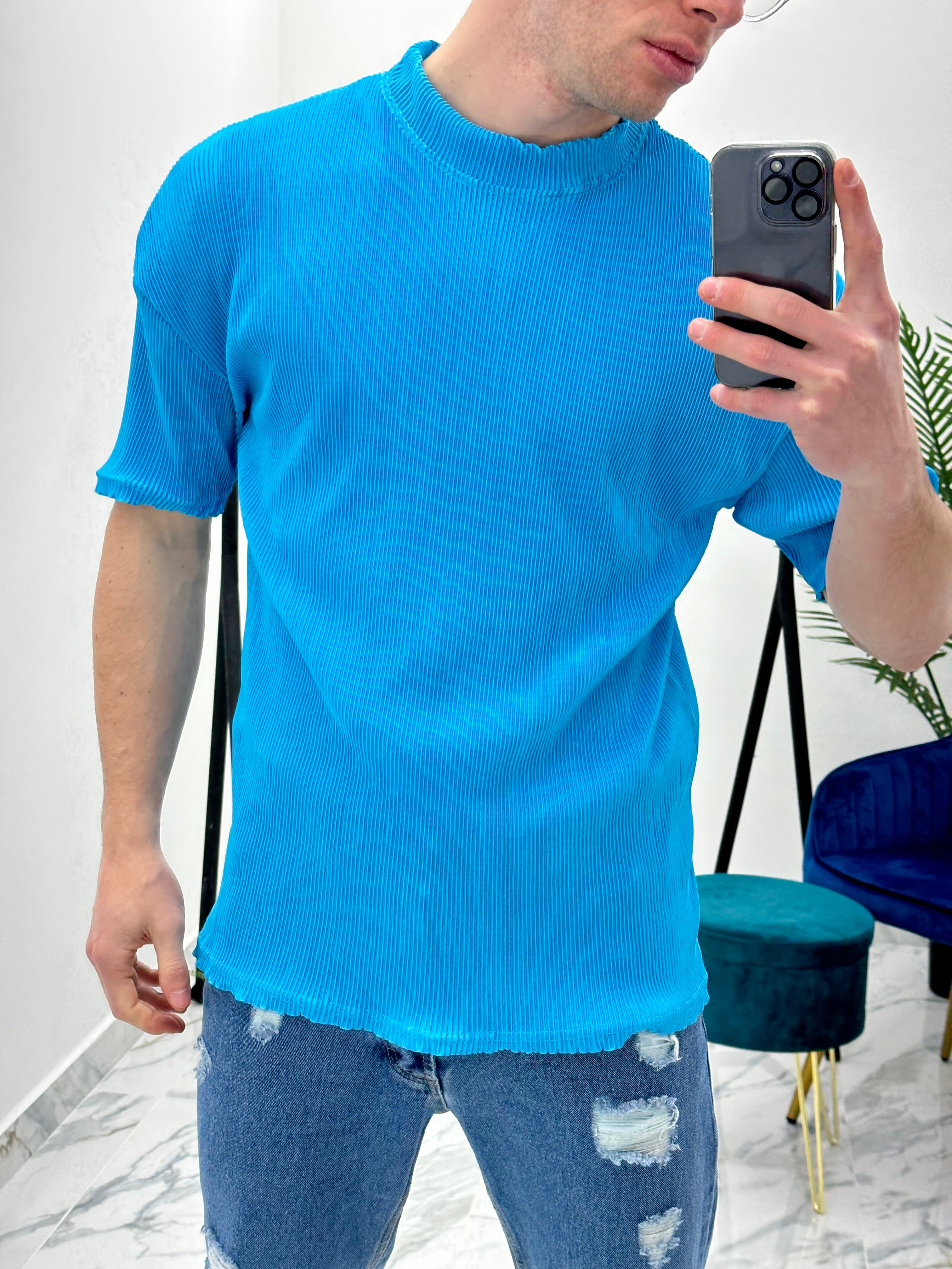 T-SHIRT EFFETTO VELLUTO COL.TIFFANY