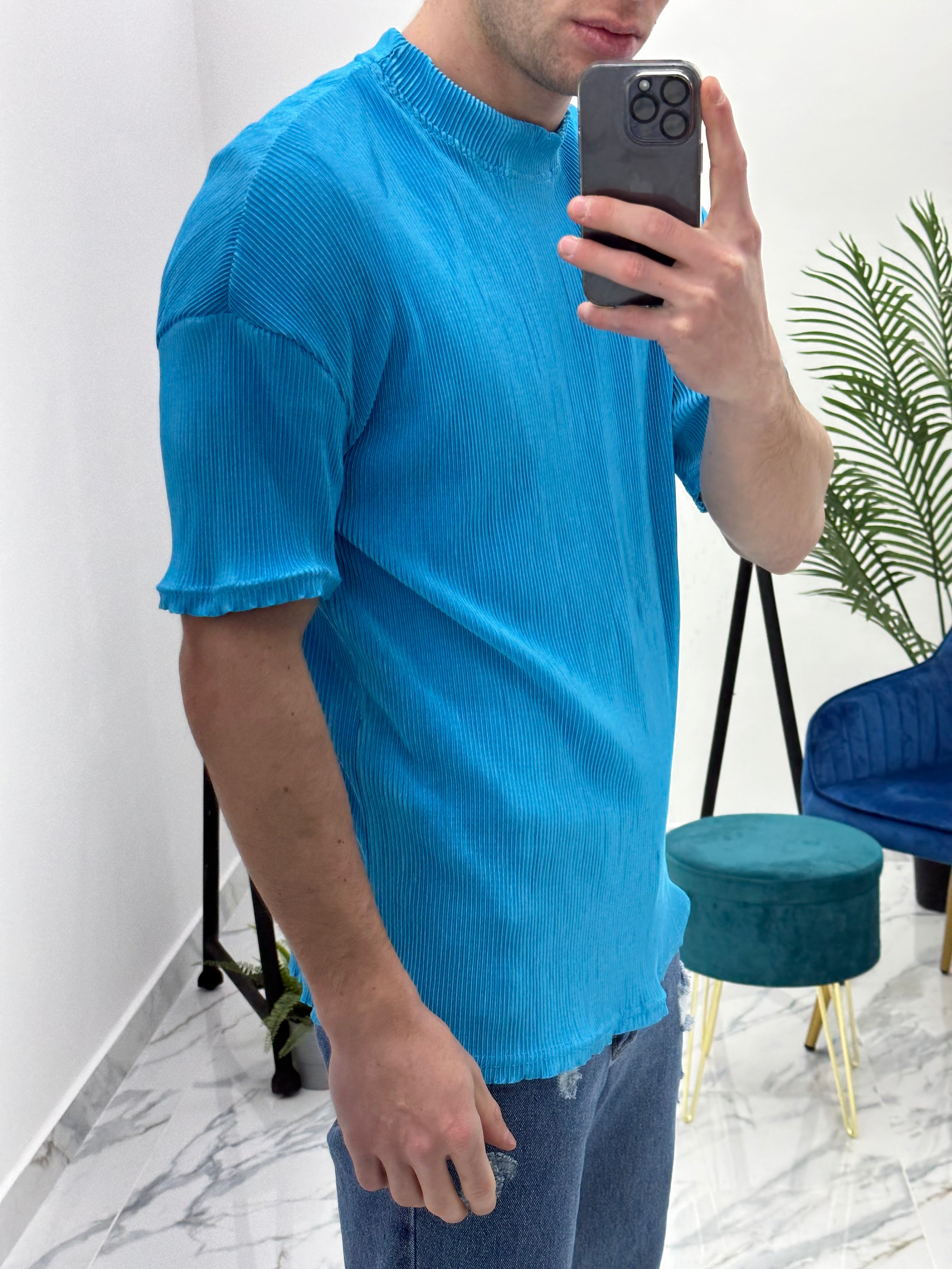 T-SHIRT EFFETTO VELLUTO COL.TIFFANY
