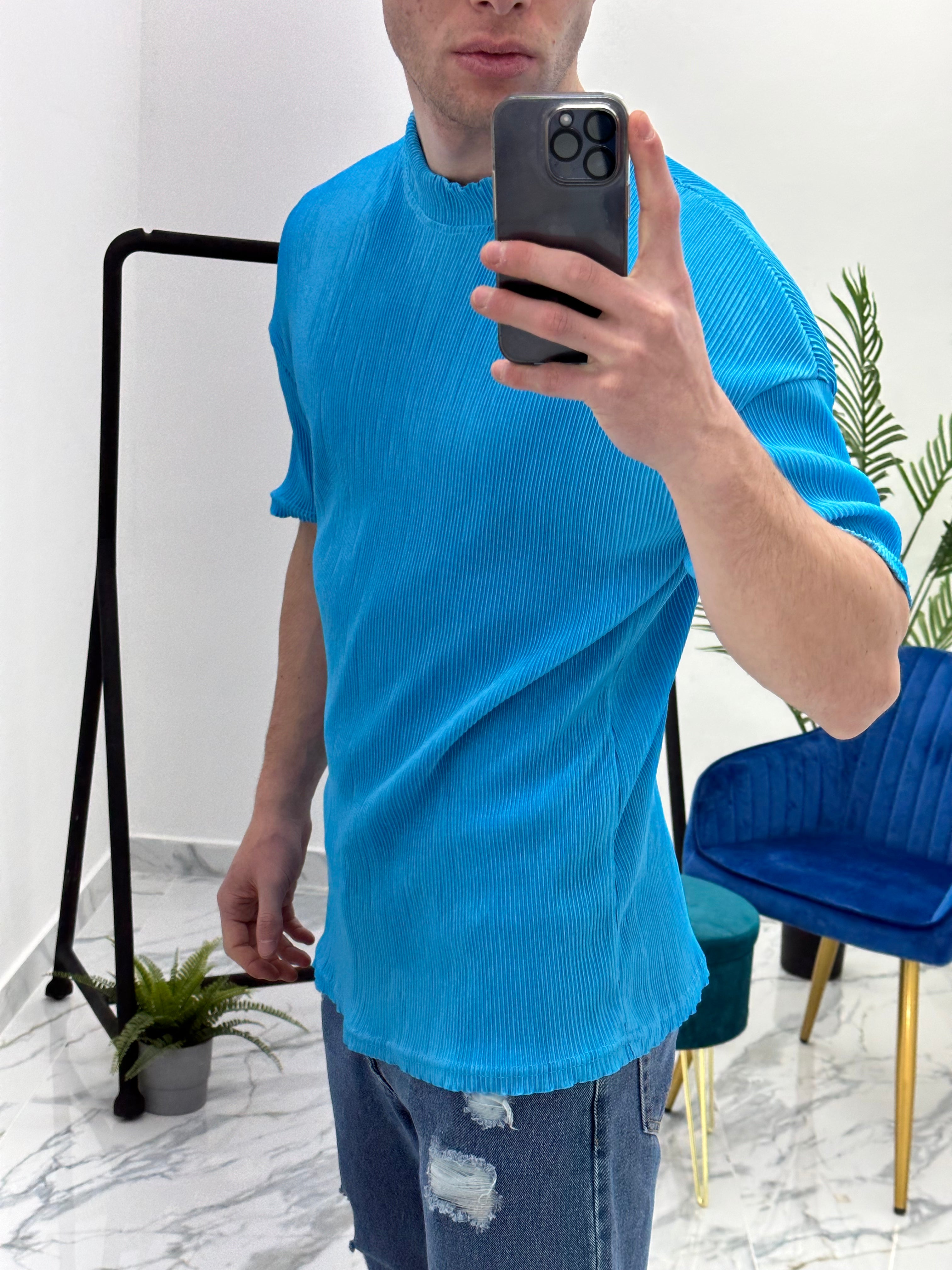 T-SHIRT EFFETTO VELLUTO COL.TIFFANY