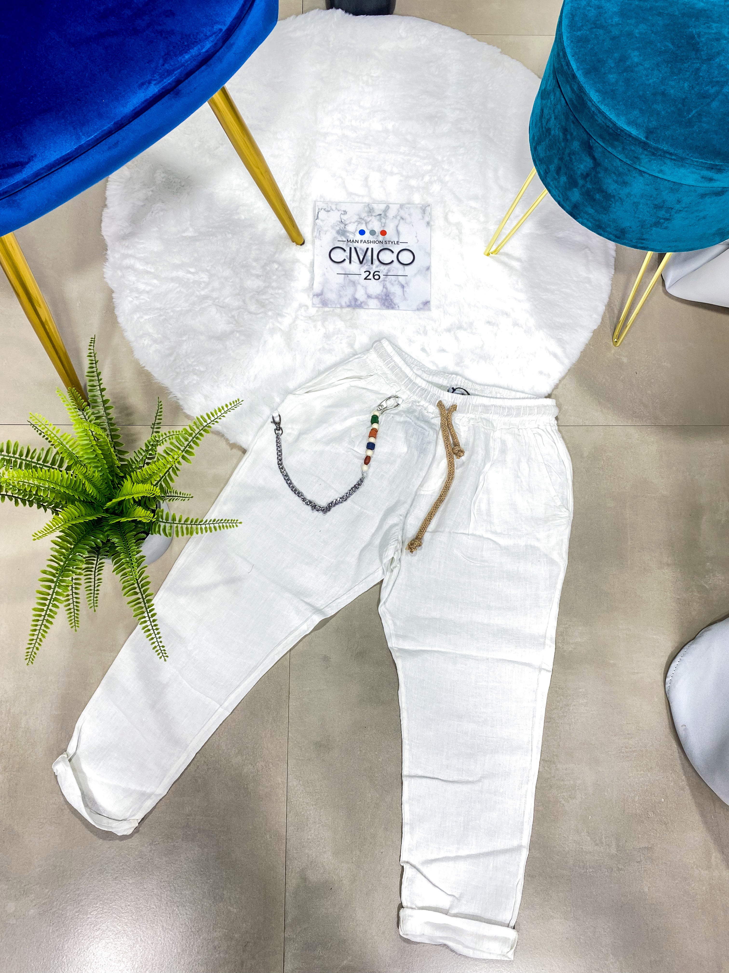 PANTALONI IN LINO UG5000 - col.BIANCO
