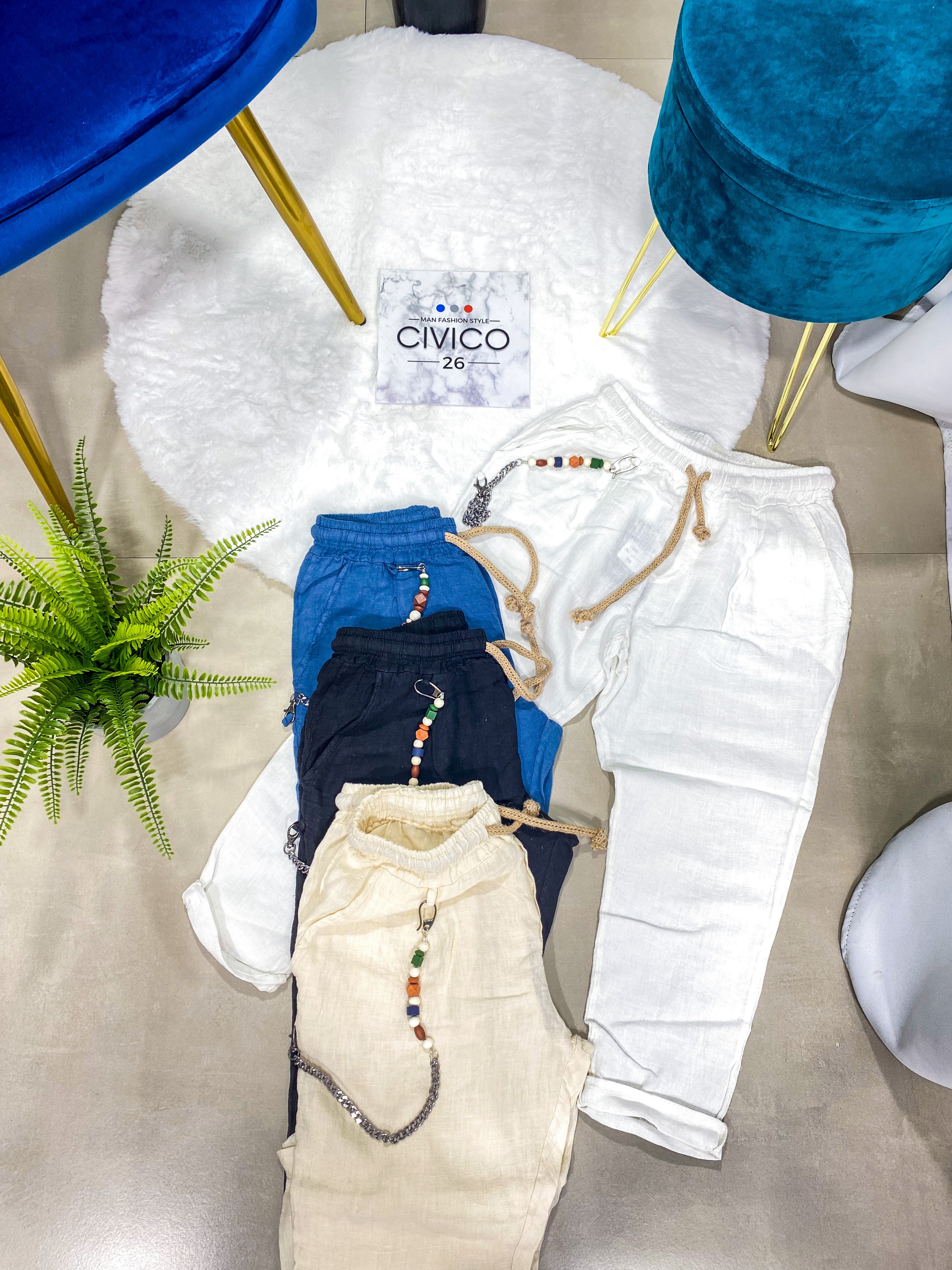PANTALONI IN LINO UG5000 - col.BIANCO