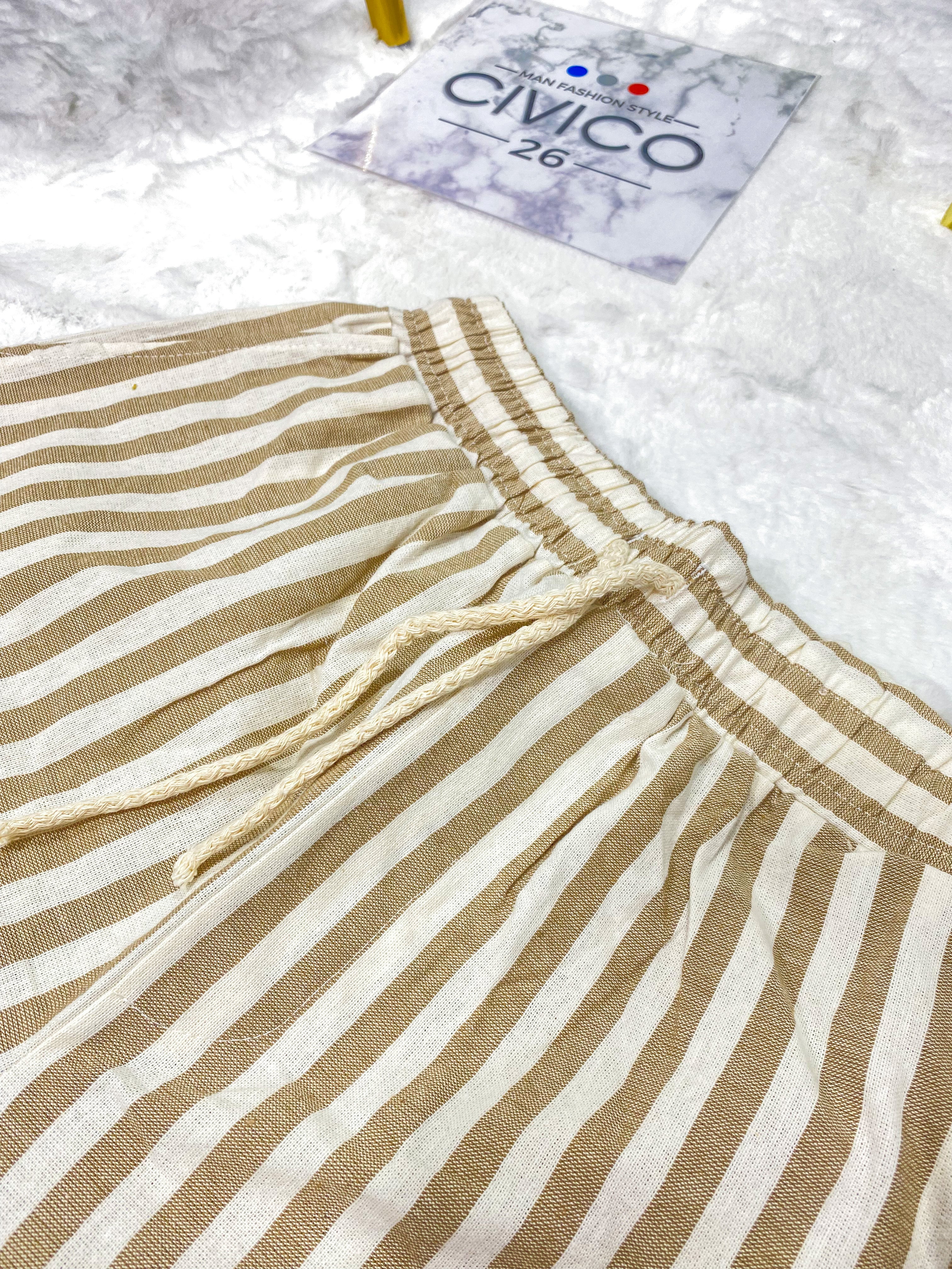 BERMUDA IN LINO A STRISCE Z40 col.BEIGE