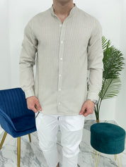 CAMICIA IN LINO A RIGHE col.BEIGE