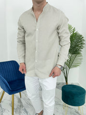 CAMICIA IN LINO A RIGHE col.BEIGE