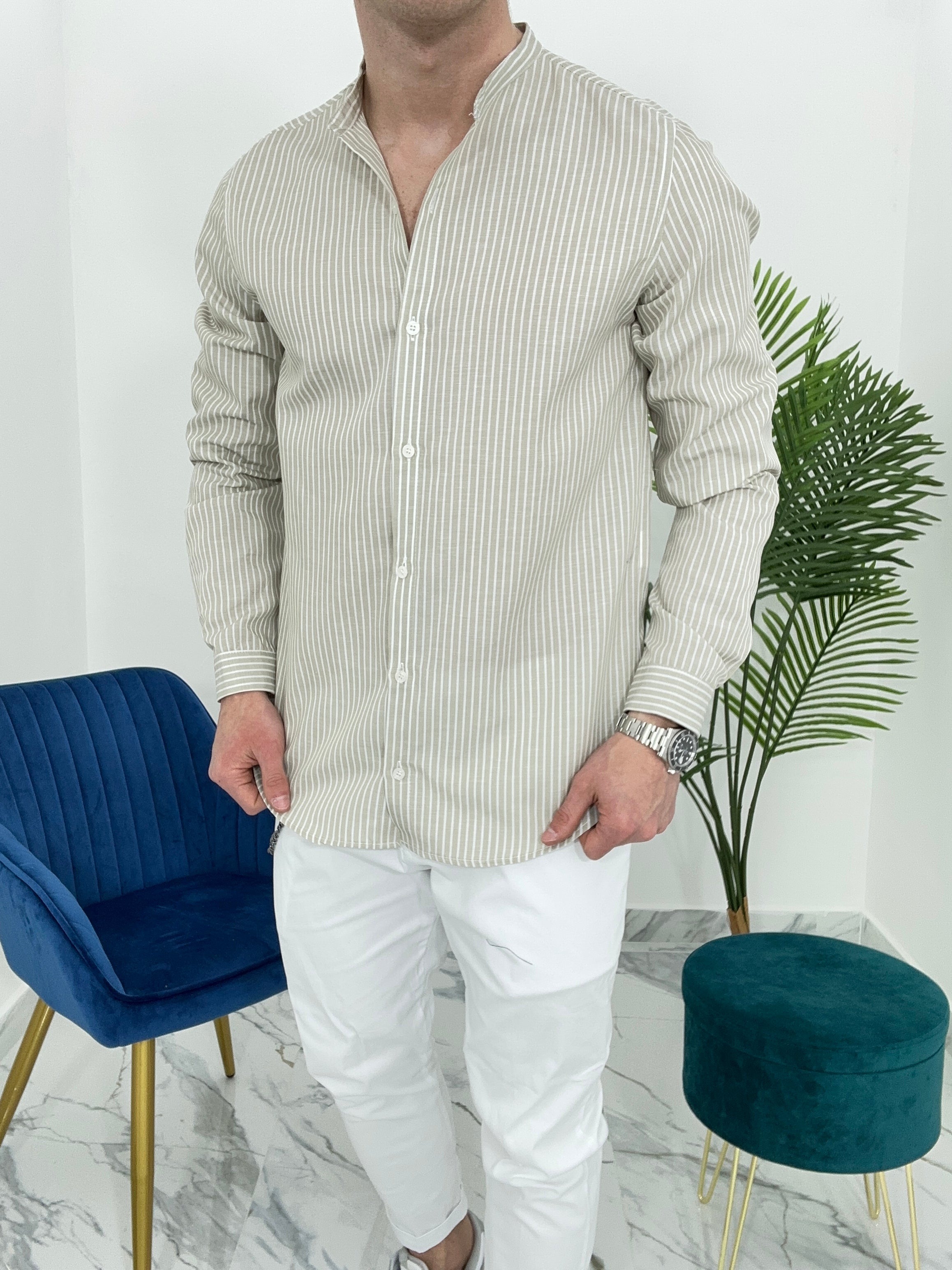CAMICIA IN LINO A RIGHE col.BEIGE