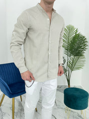 CAMICIA IN LINO A RIGHE col.BEIGE