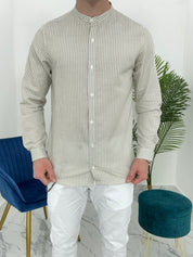 CAMICIA IN LINO A RIGHE col.BEIGE