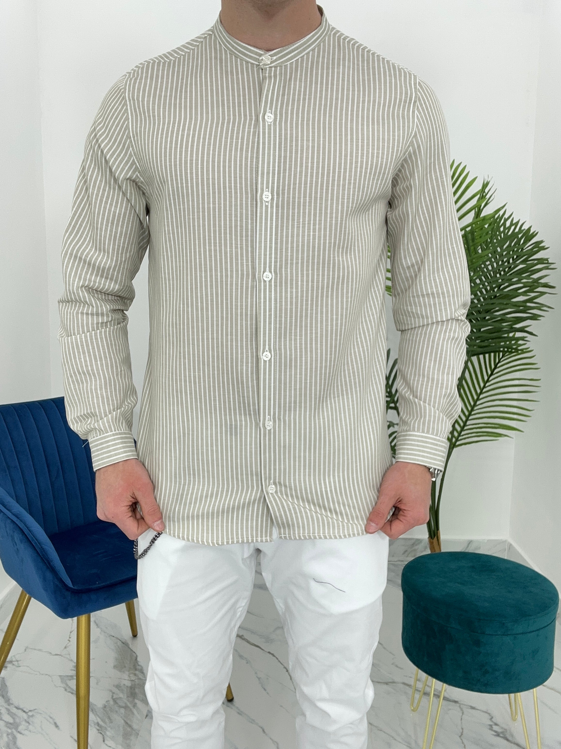 CAMICIA IN LINO A RIGHE col.BEIGE