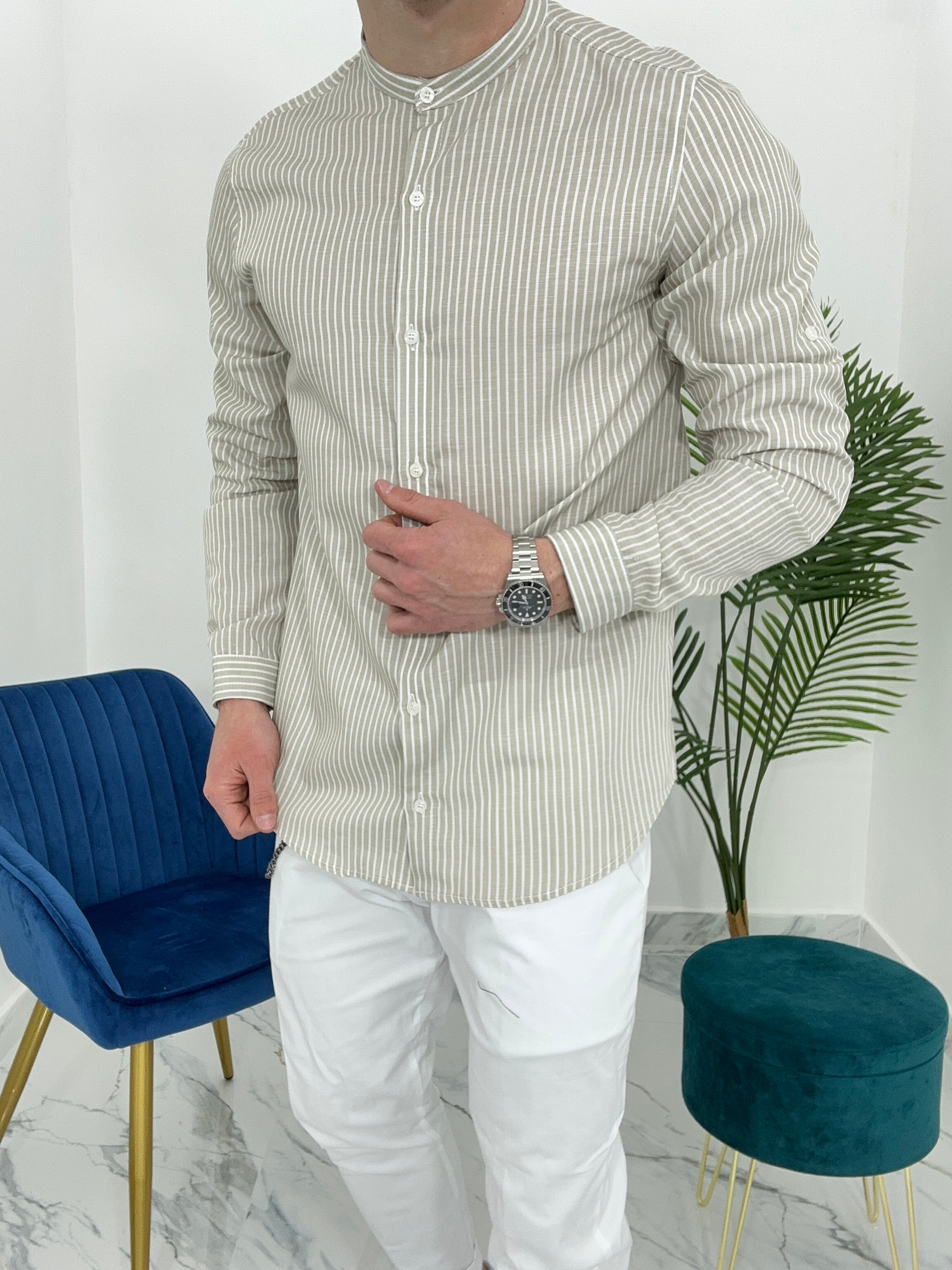 CAMICIA IN LINO A RIGHE col.BEIGE