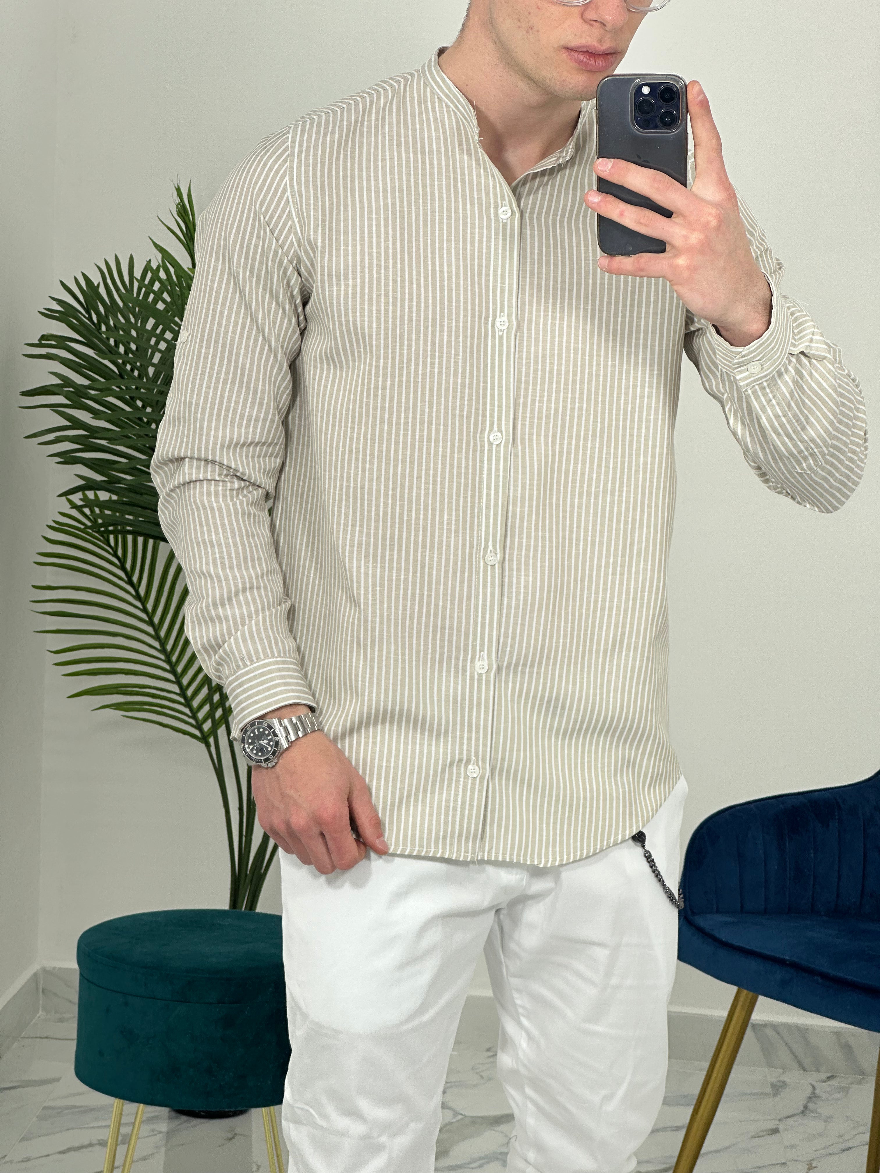CAMICIA IN LINO A RIGHE col.BEIGE