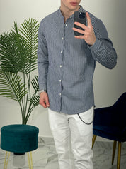 CAMICIA IN LINO A RIGHE col.BLU