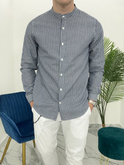 CAMICIA IN LINO A RIGHE col.BLU