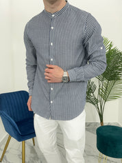 CAMICIA IN LINO A RIGHE col.BLU