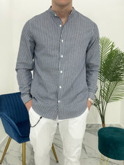 CAMICIA IN LINO A RIGHE col.BLU