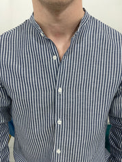 CAMICIA IN LINO A RIGHE col.BLU