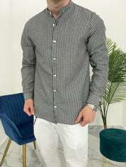CAMICIA IN LINO A RIGHE col.NERO SKY02