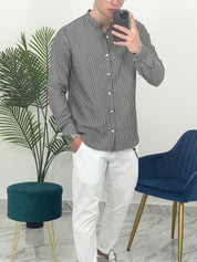 CAMICIA IN LINO A RIGHE col.NERO SKY02