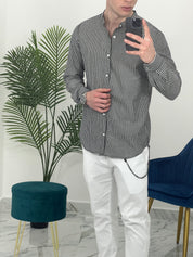 CAMICIA IN LINO A RIGHE col.NERO SKY02