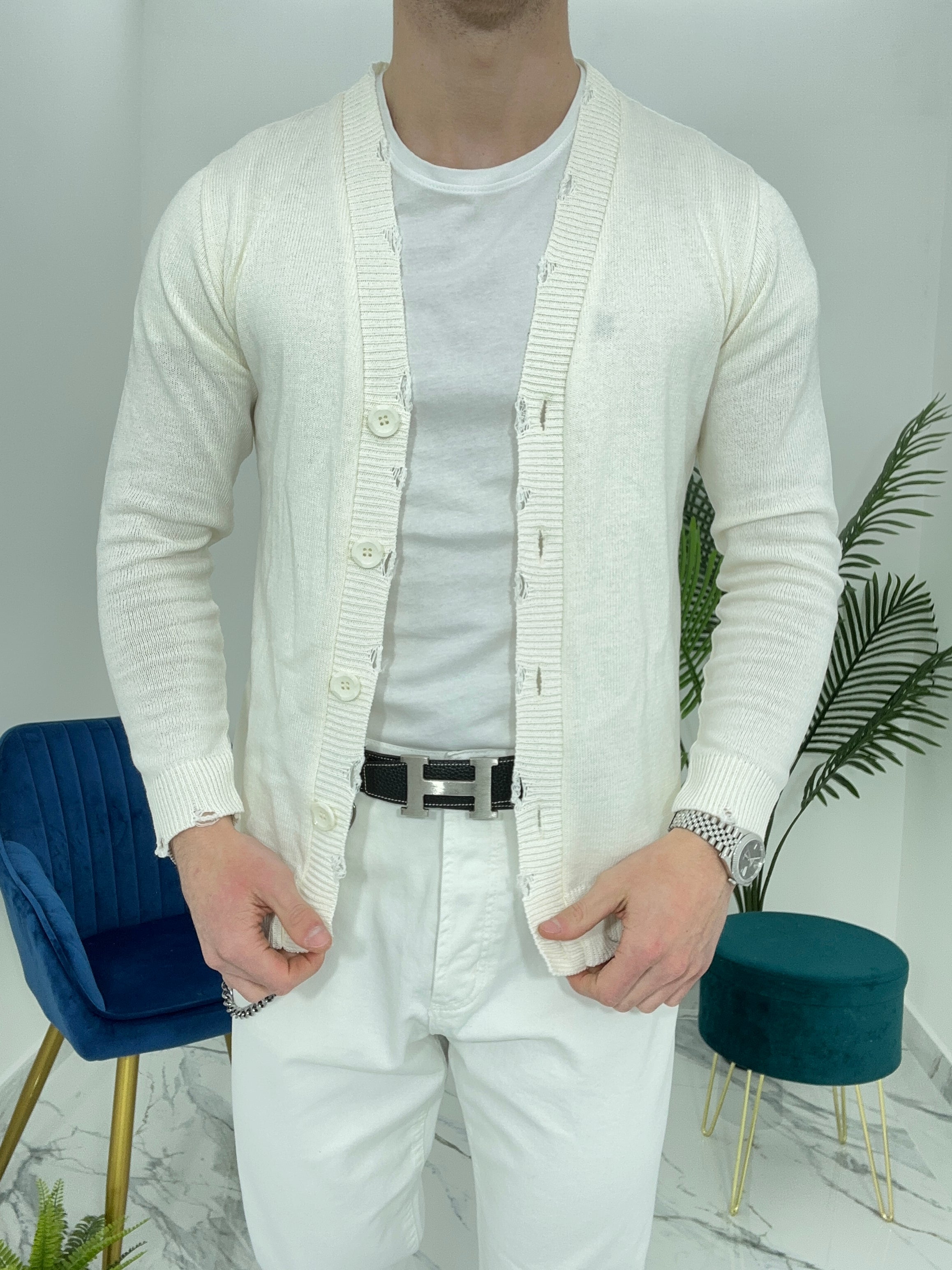 CARDIGAN GIACCA CON ROTTURE - COL. PANNA