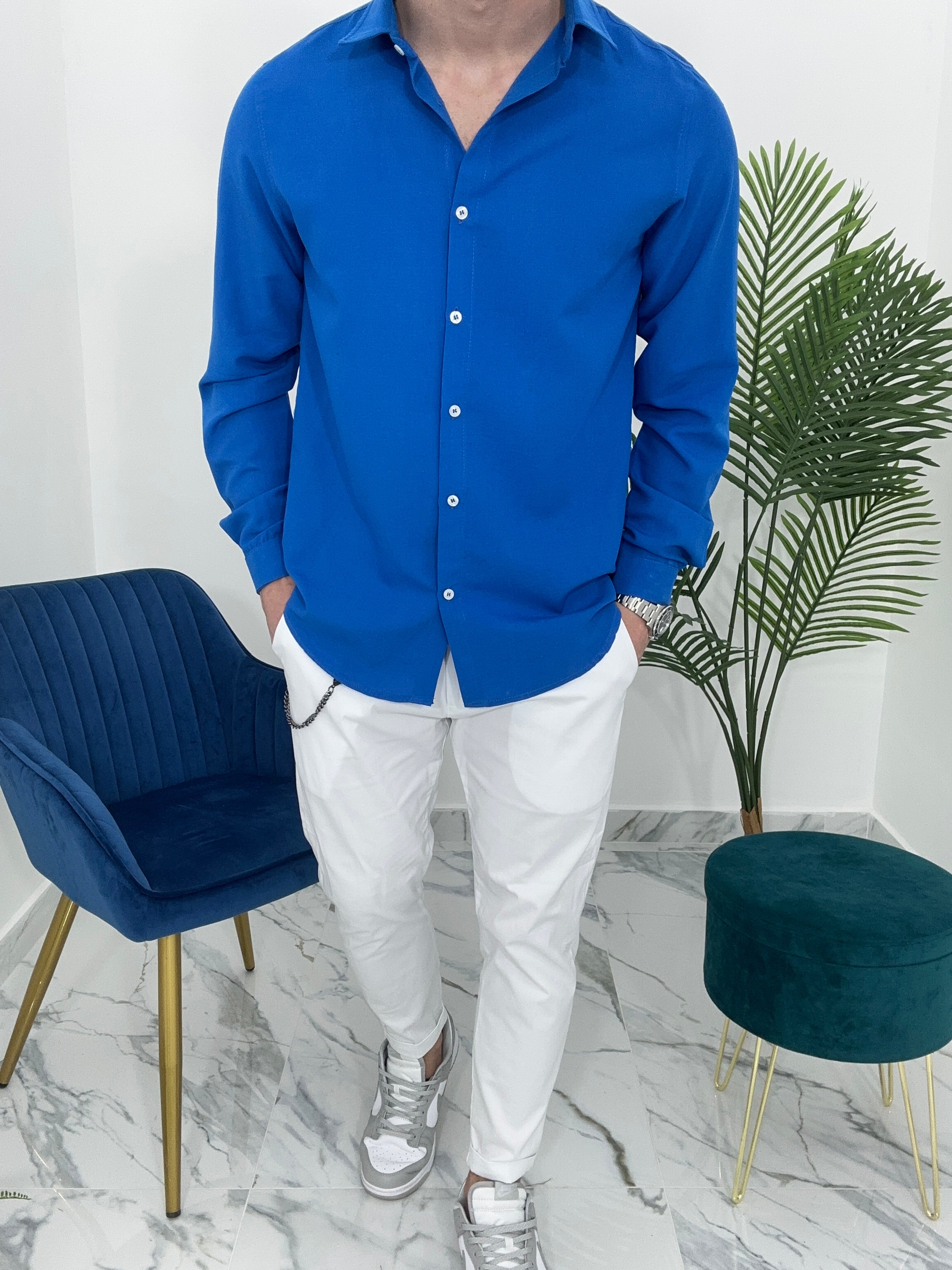 CAMICIA BASIC IN VISCOSA col.BLU ROYALE