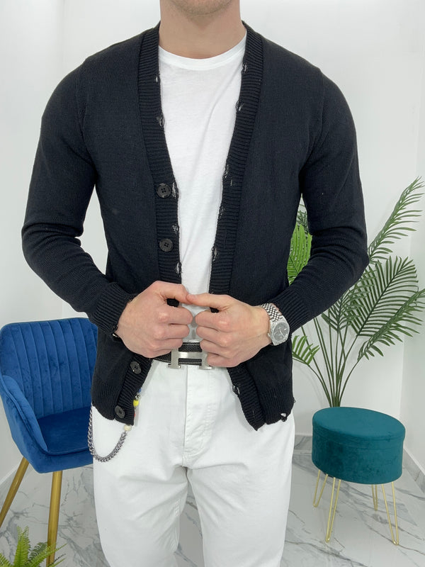 CARDIGAN GIACCA CON ROTTURE - COL. NERO