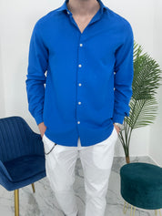 CAMICIA BASIC IN VISCOSA col.BLU ROYALE
