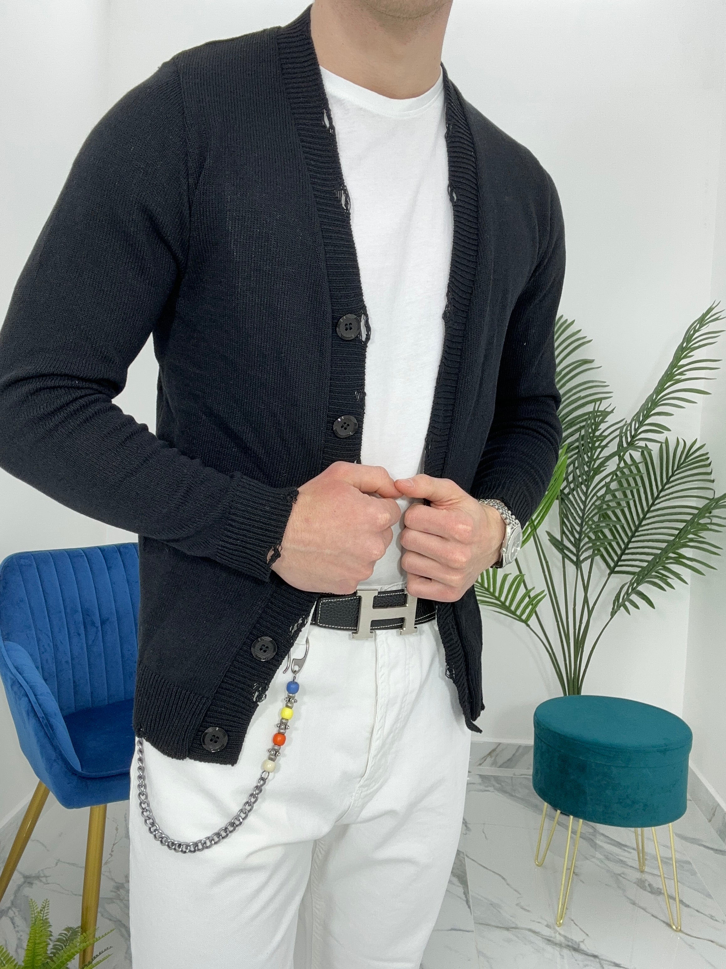 CARDIGAN GIACCA CON ROTTURE - COL. NERO