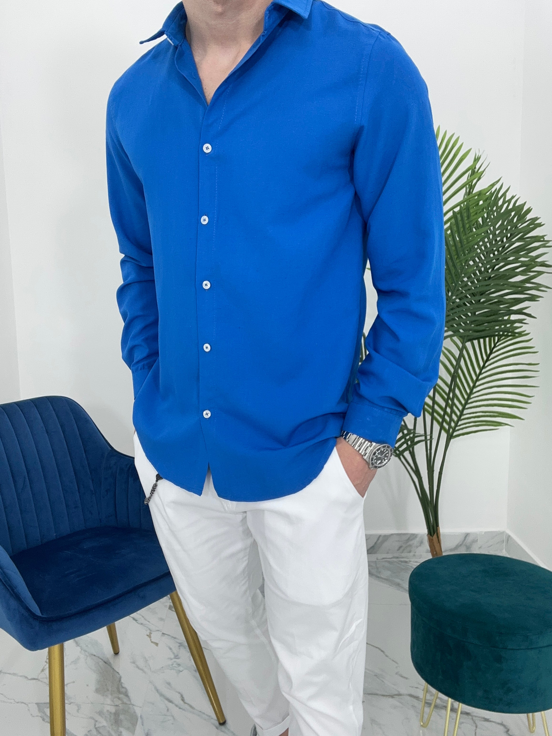 CAMICIA BASIC IN VISCOSA col.BLU ROYALE