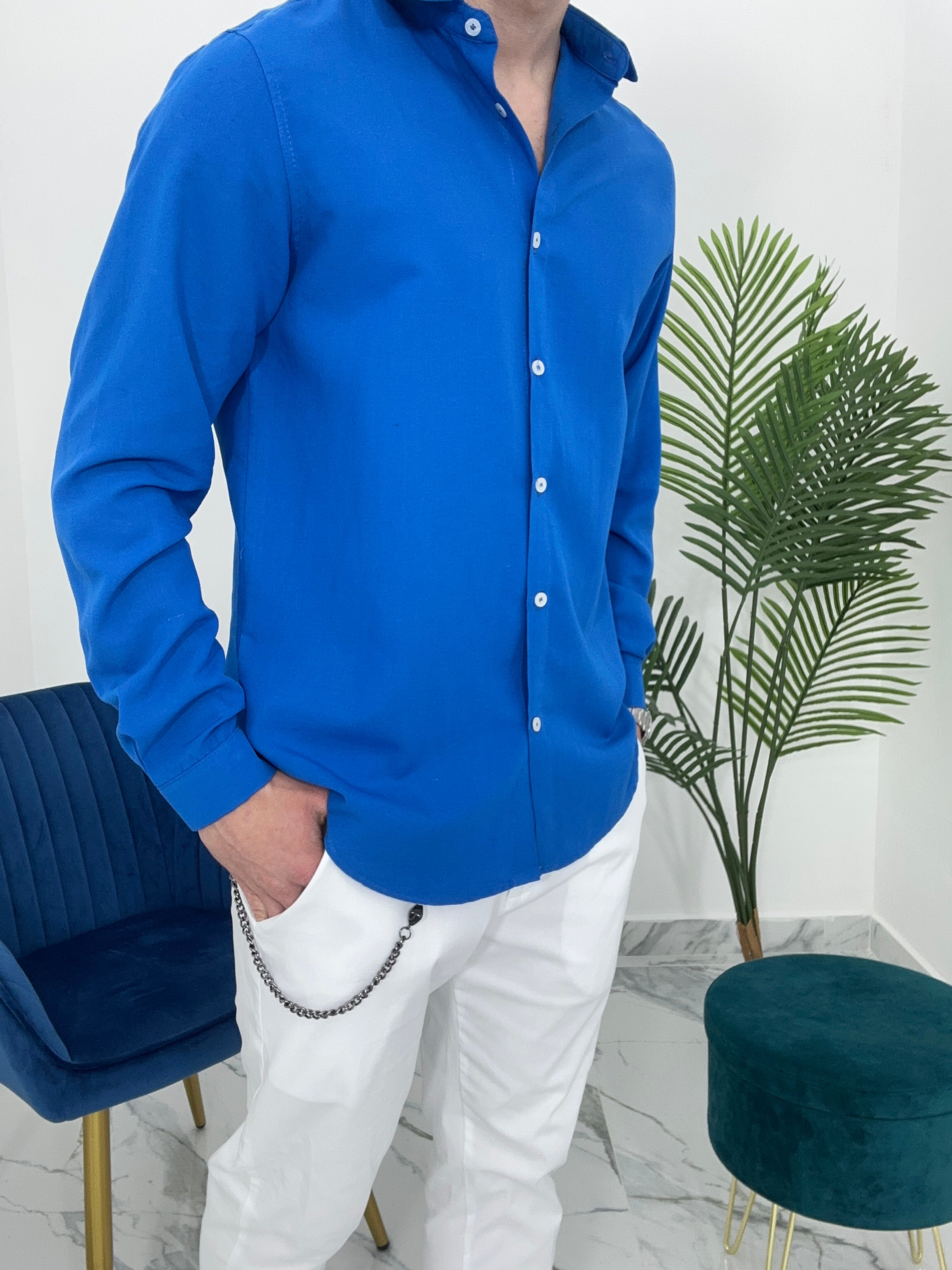 CAMICIA BASIC IN VISCOSA col.BLU ROYALE
