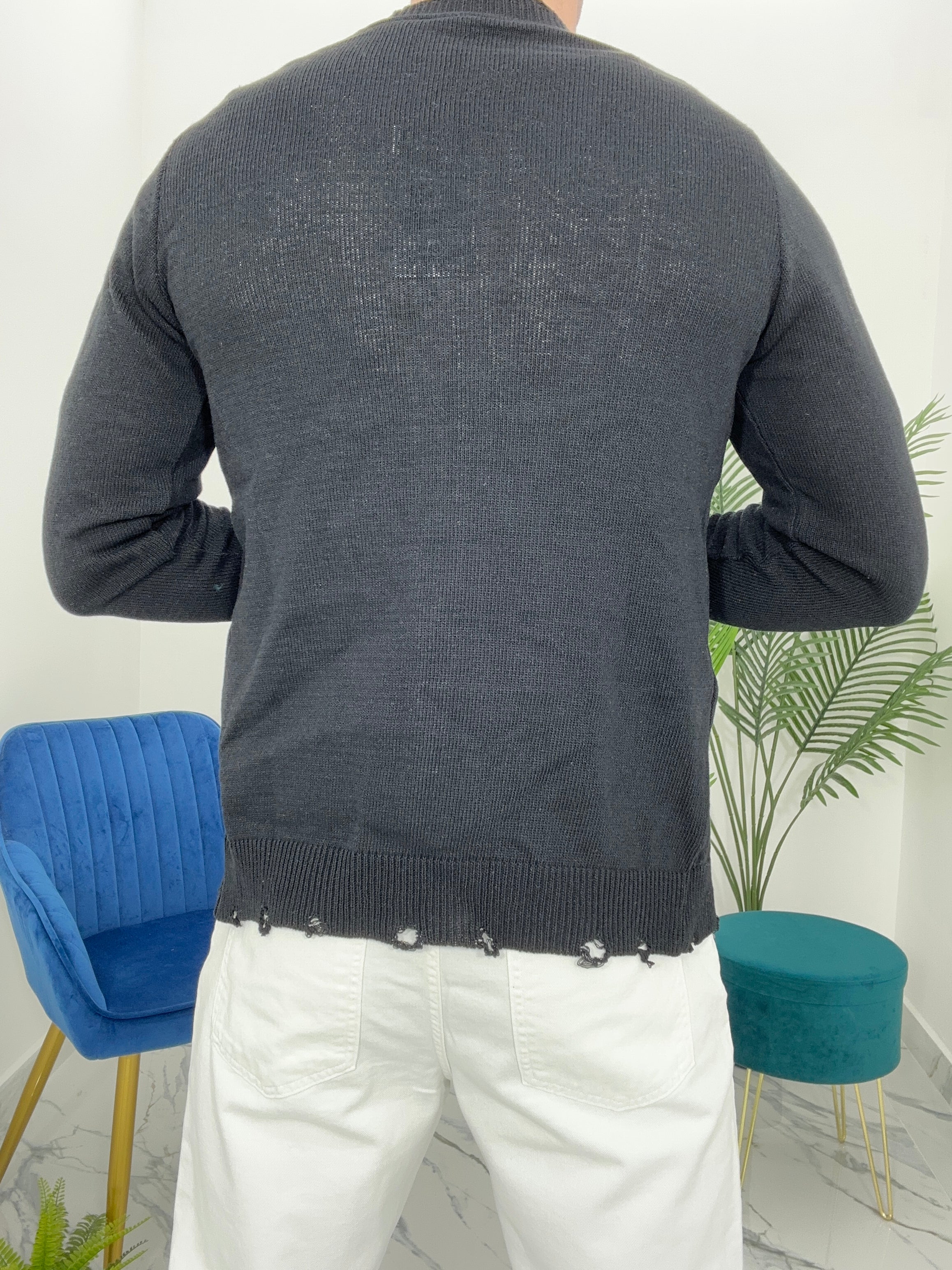 CARDIGAN GIACCA CON ROTTURE - COL. NERO