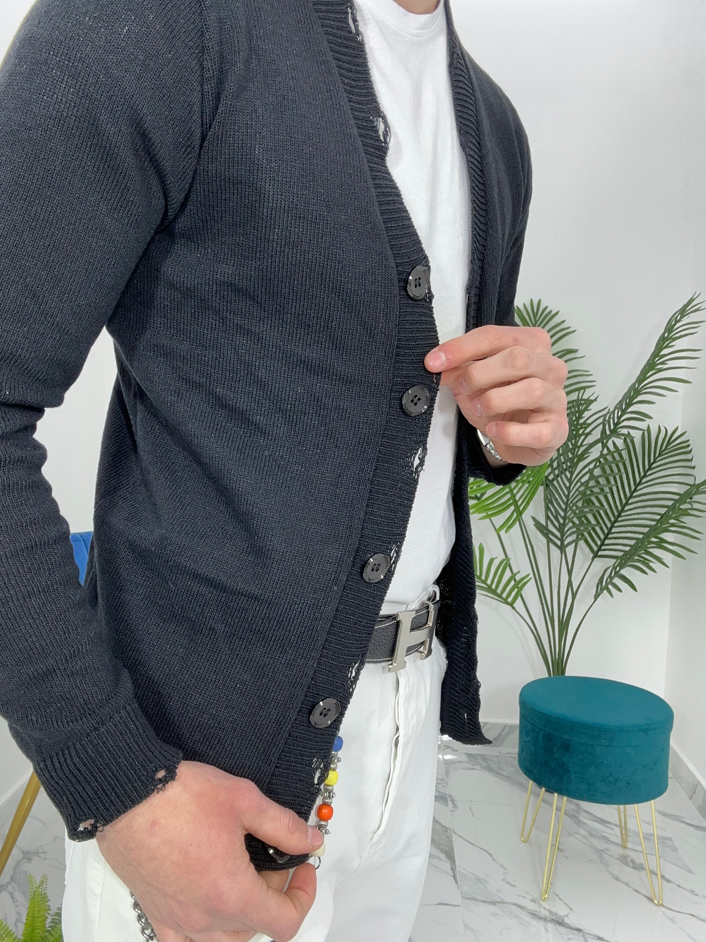 CARDIGAN GIACCA CON ROTTURE - COL. NERO