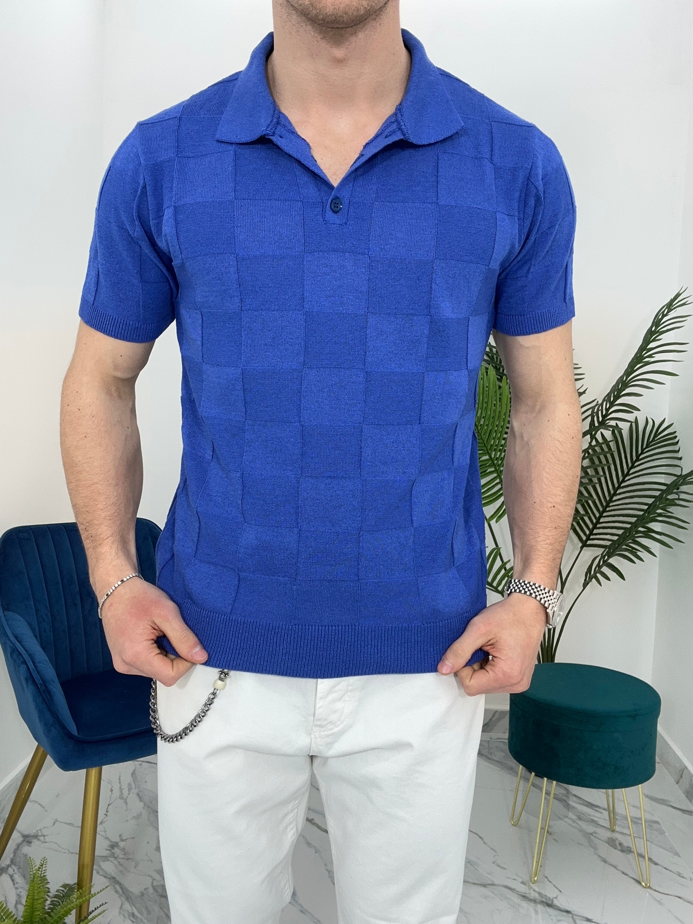POLO IN FILO A QUADRI COL.BLU