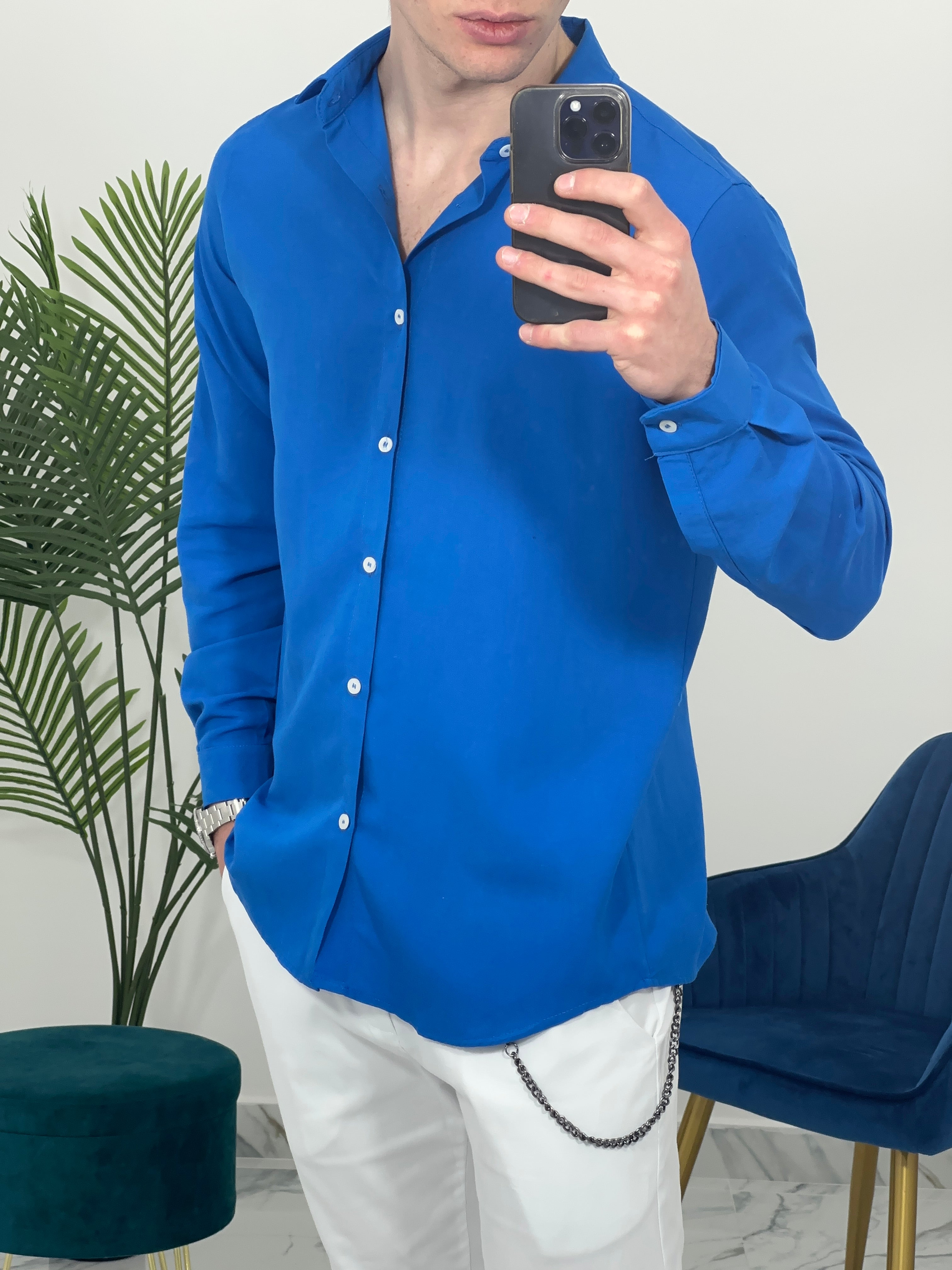 CAMICIA BASIC IN VISCOSA col.BLU ROYALE