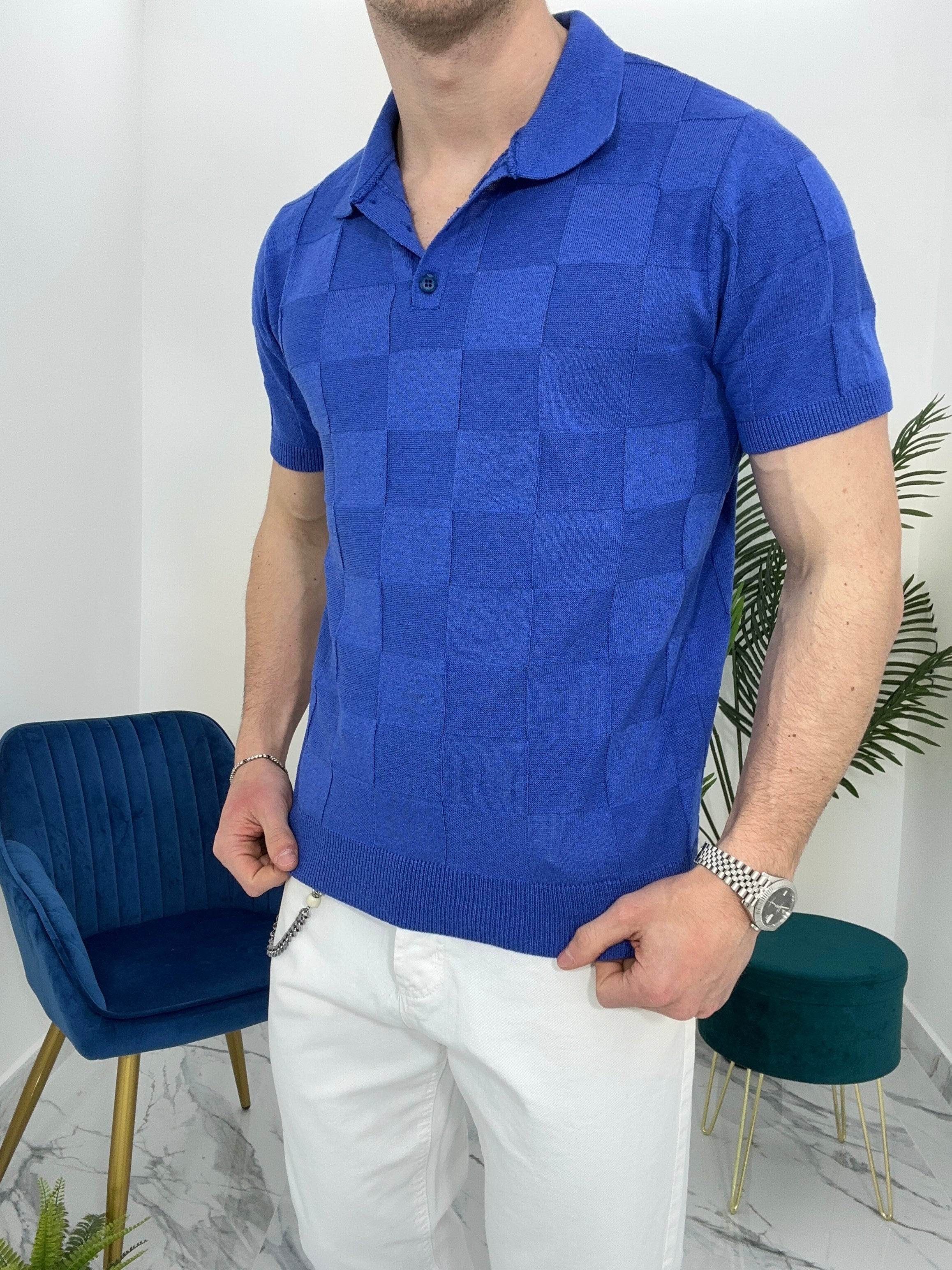 POLO IN FILO A QUADRI COL.BLU