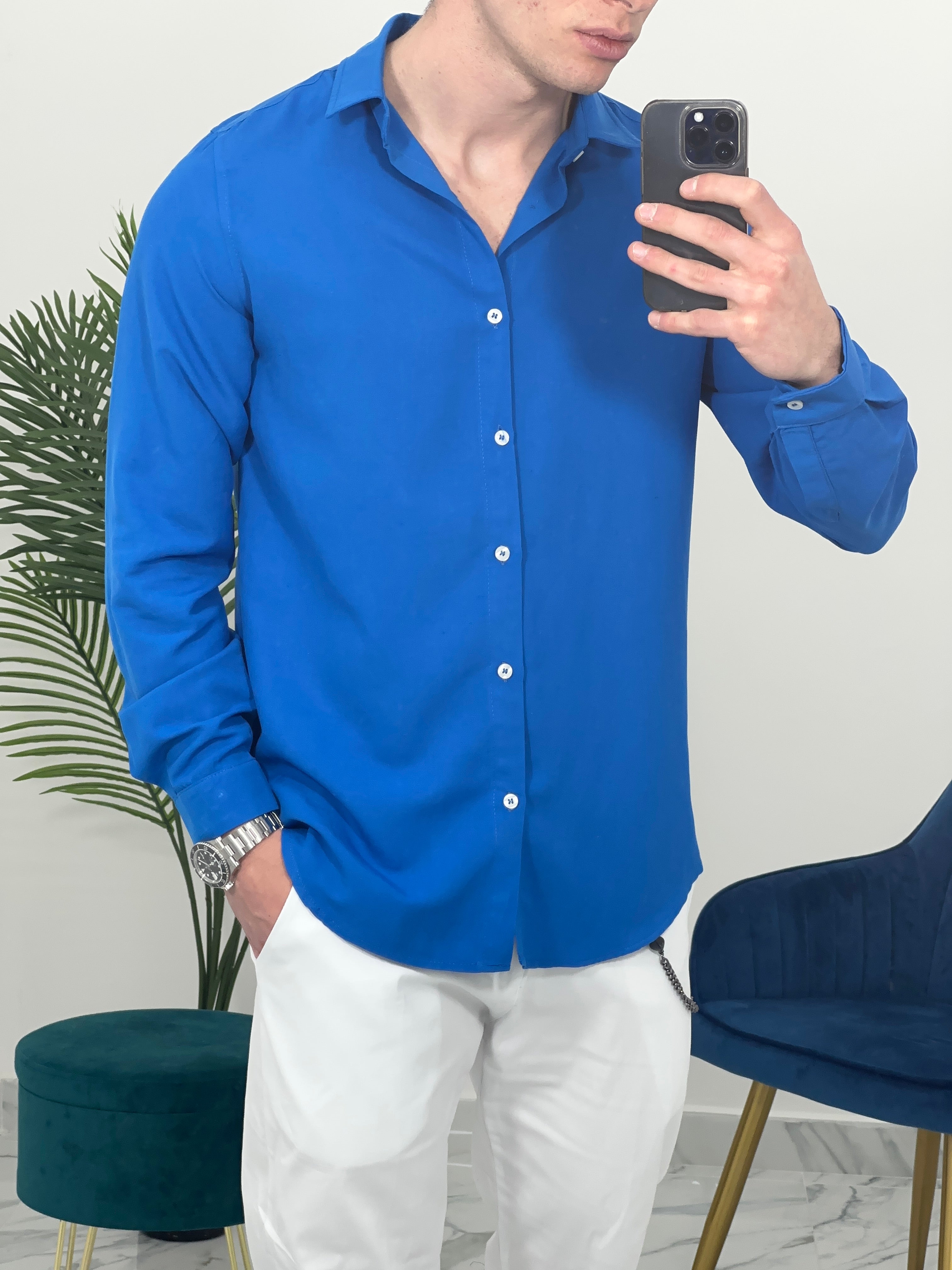 CAMICIA BASIC IN VISCOSA col.BLU ROYALE