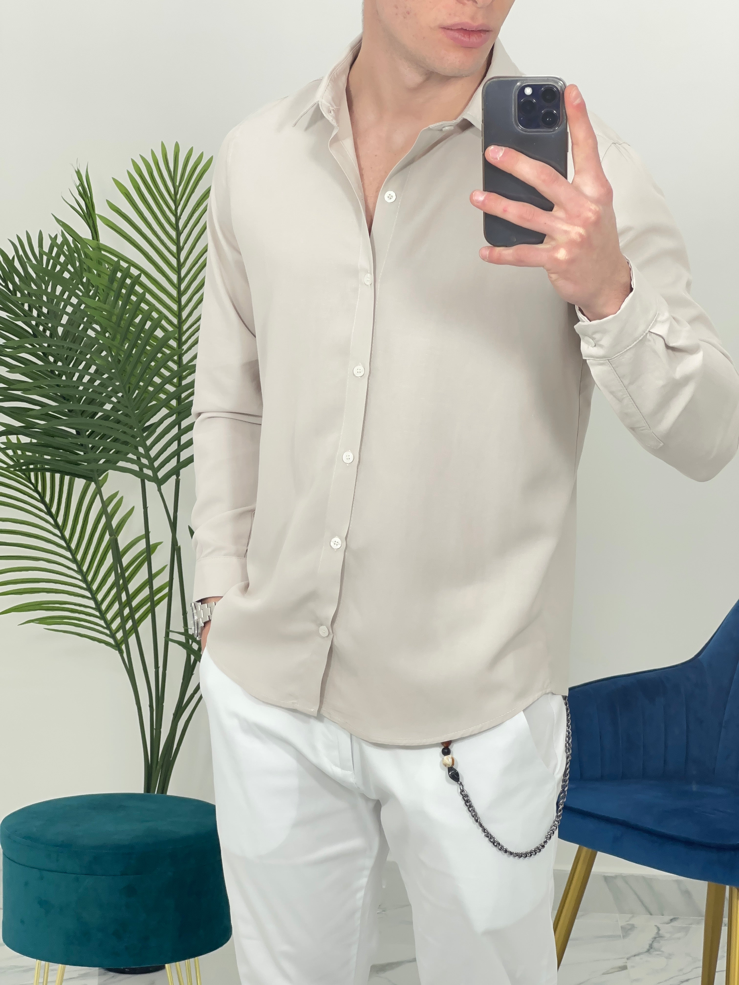 CAMICIA BASIC IN VISCOSA col.BEIGE