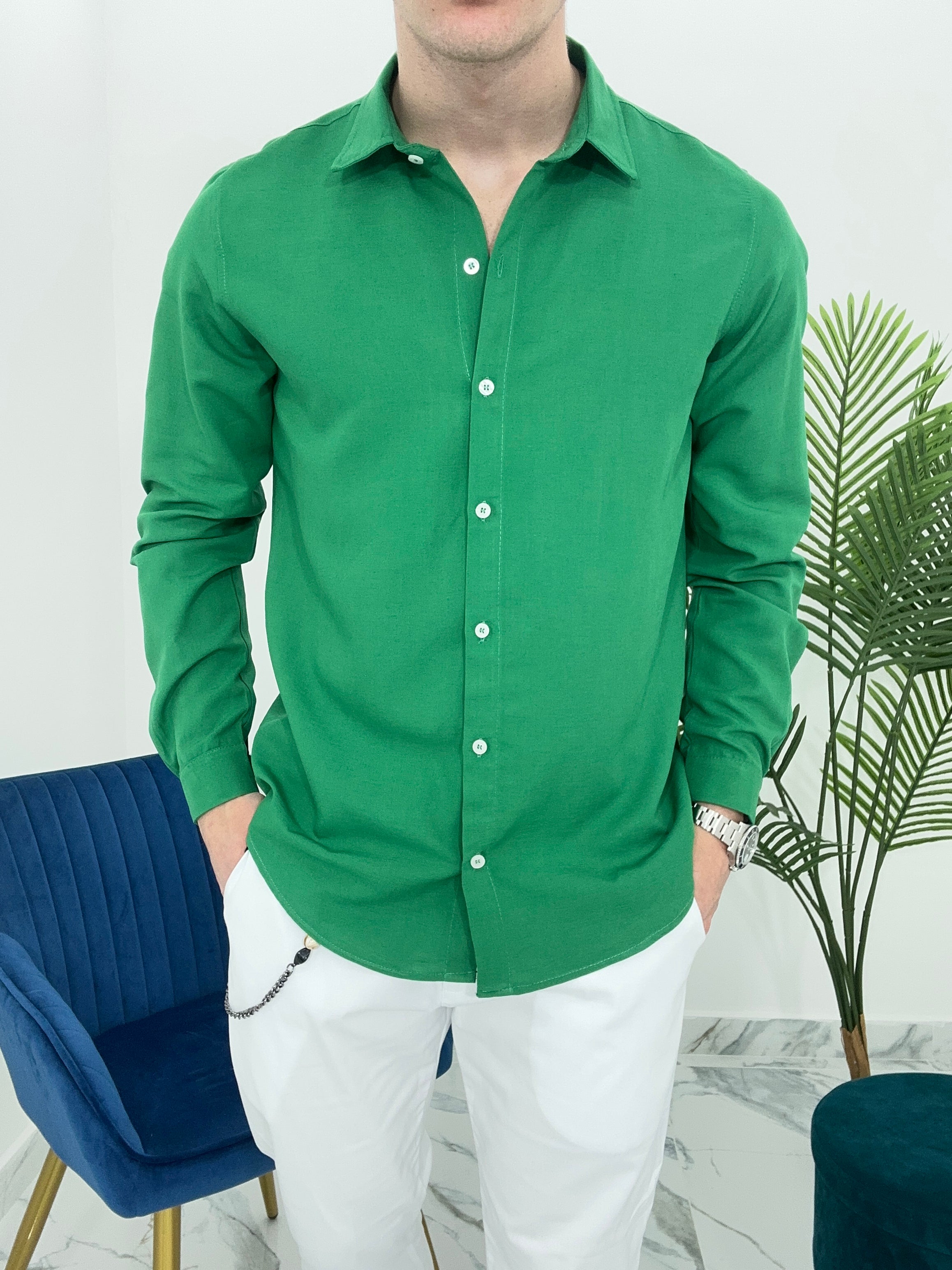 CAMICIA BASIC IN VISCOSA col.VERDE