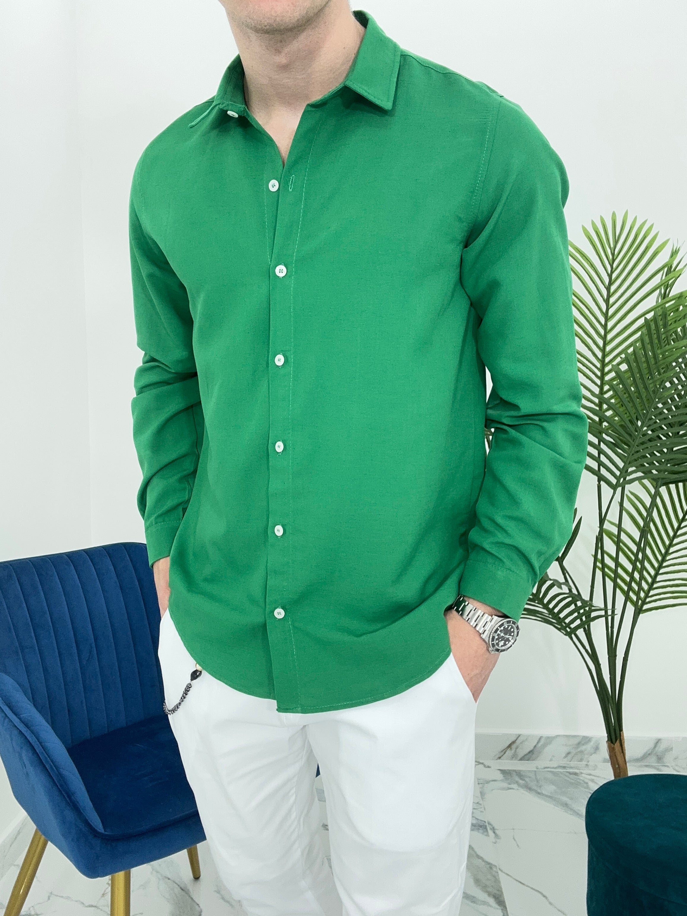 CAMICIA BASIC IN VISCOSA col.VERDE