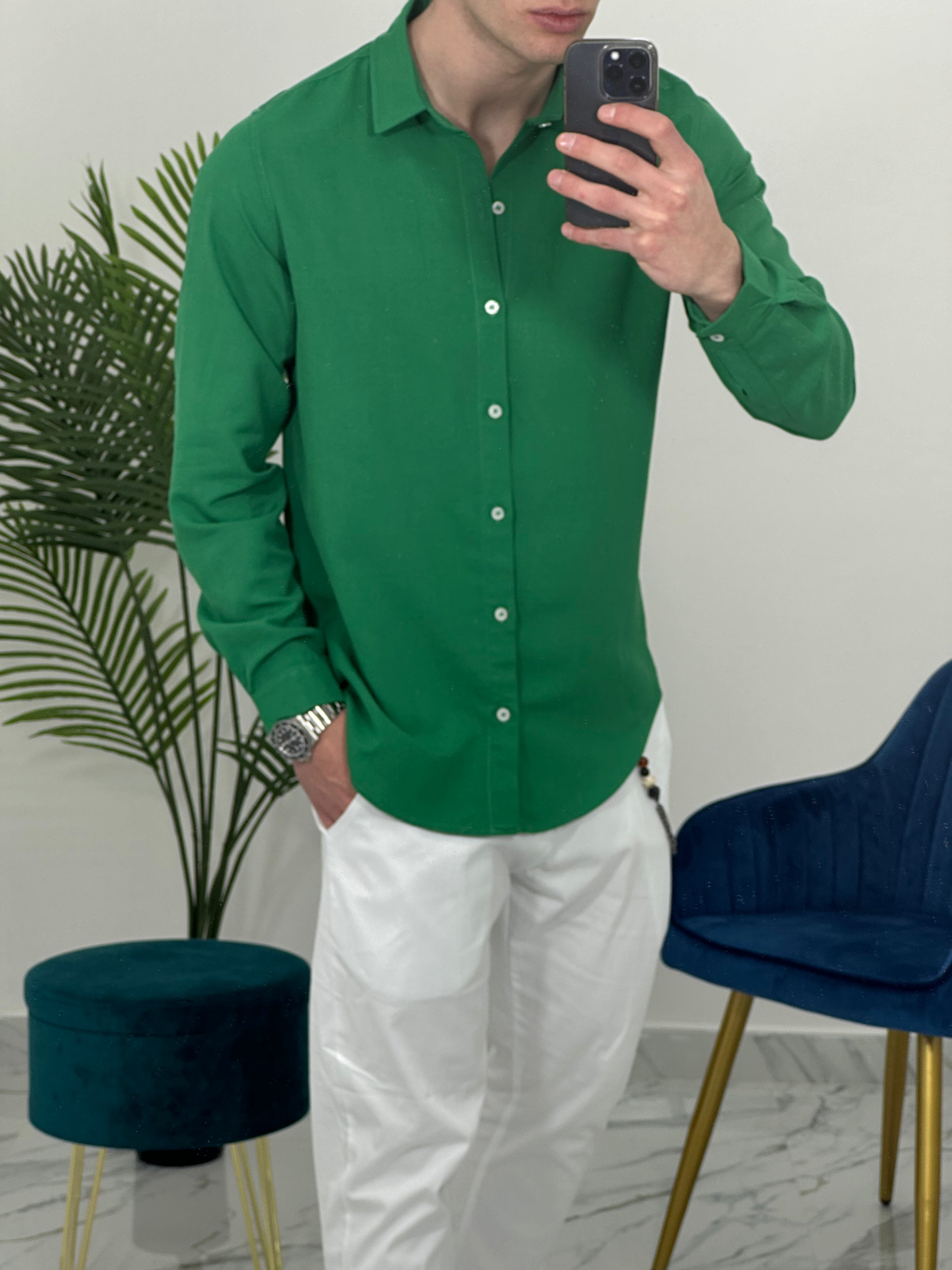 CAMICIA BASIC IN VISCOSA col.VERDE