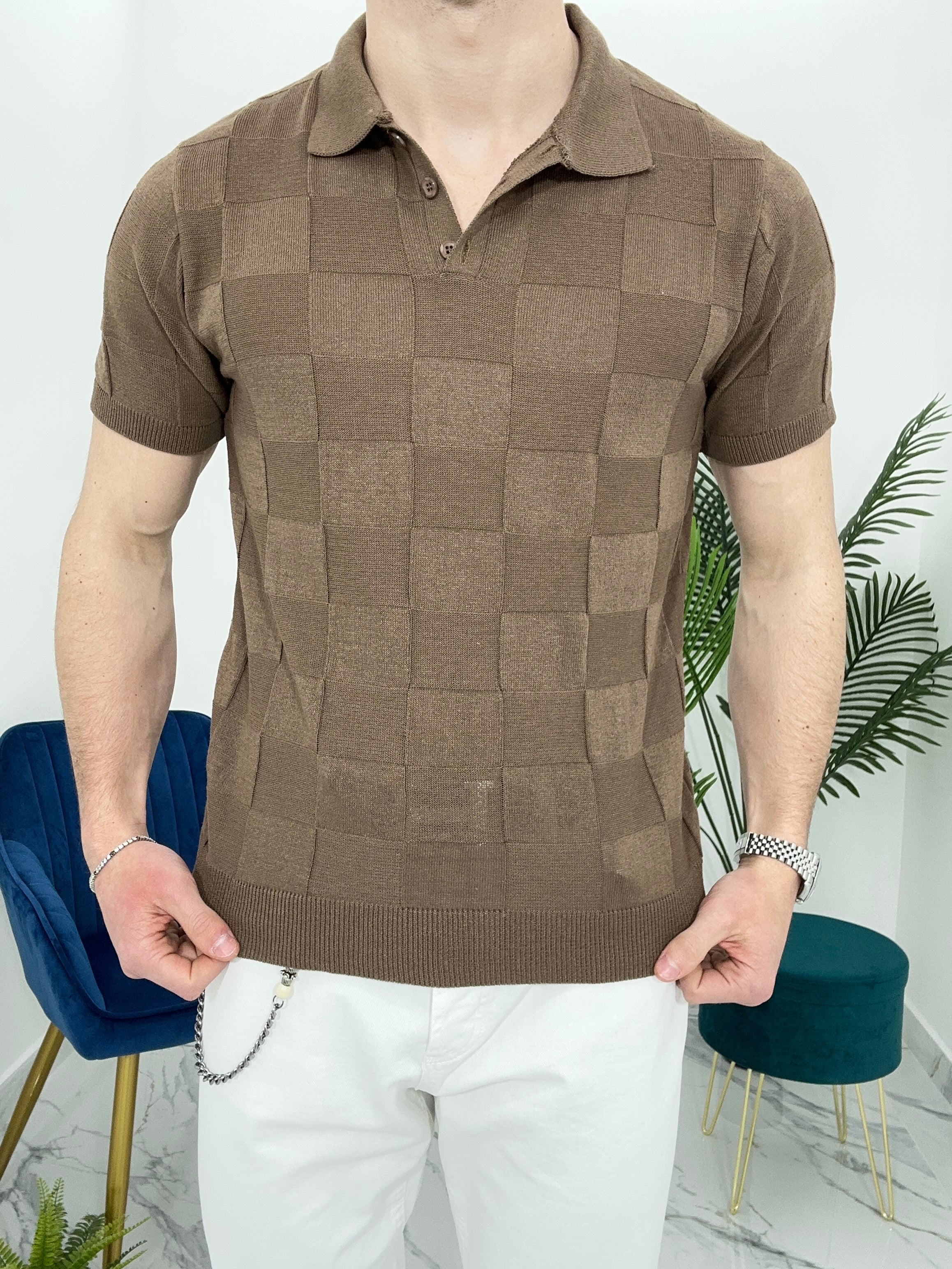 POLO IN FILO A QUADRI COL.MARRONE