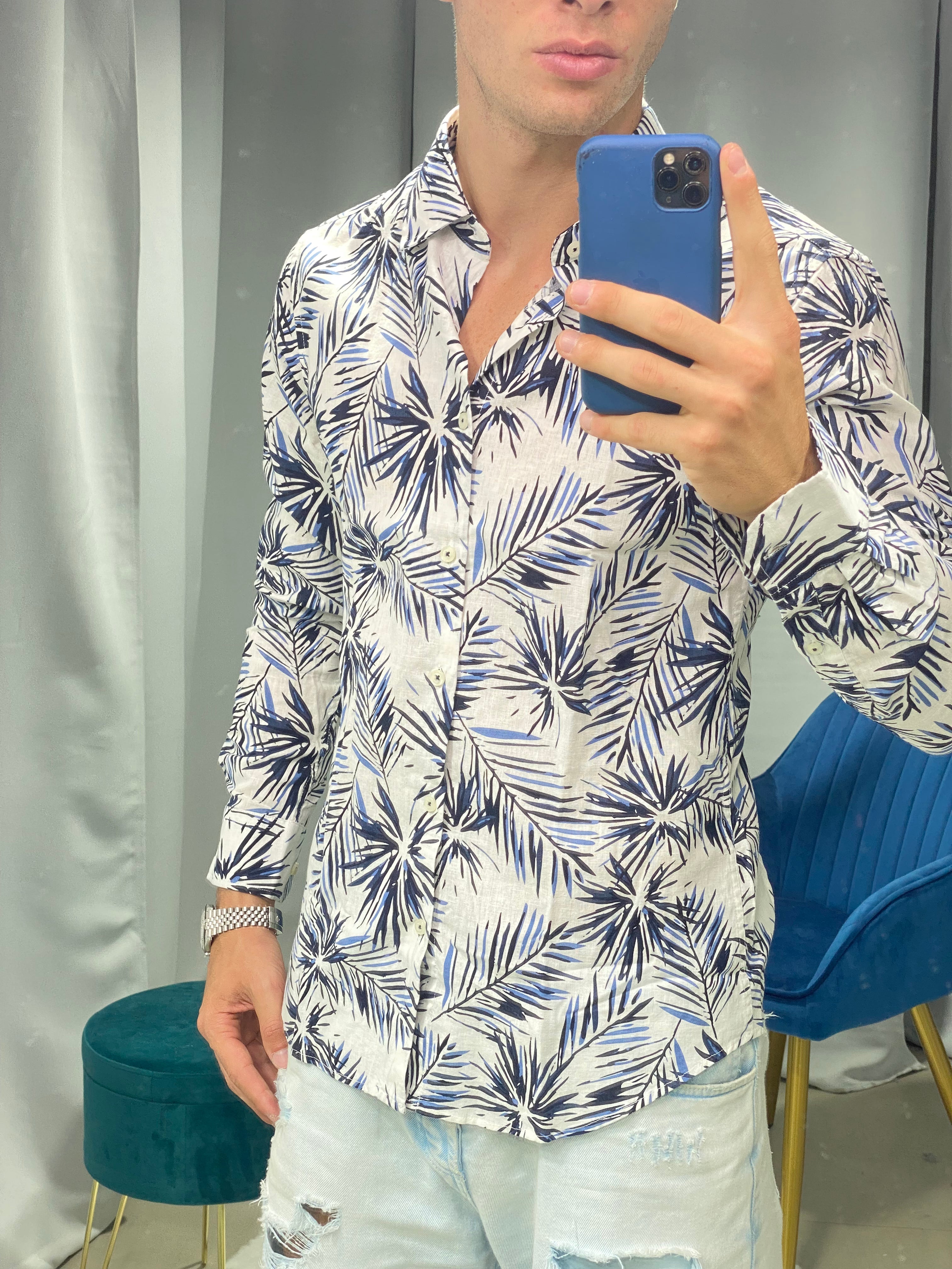 CAMICIA IN LINO FANTASIA PALME Z225S