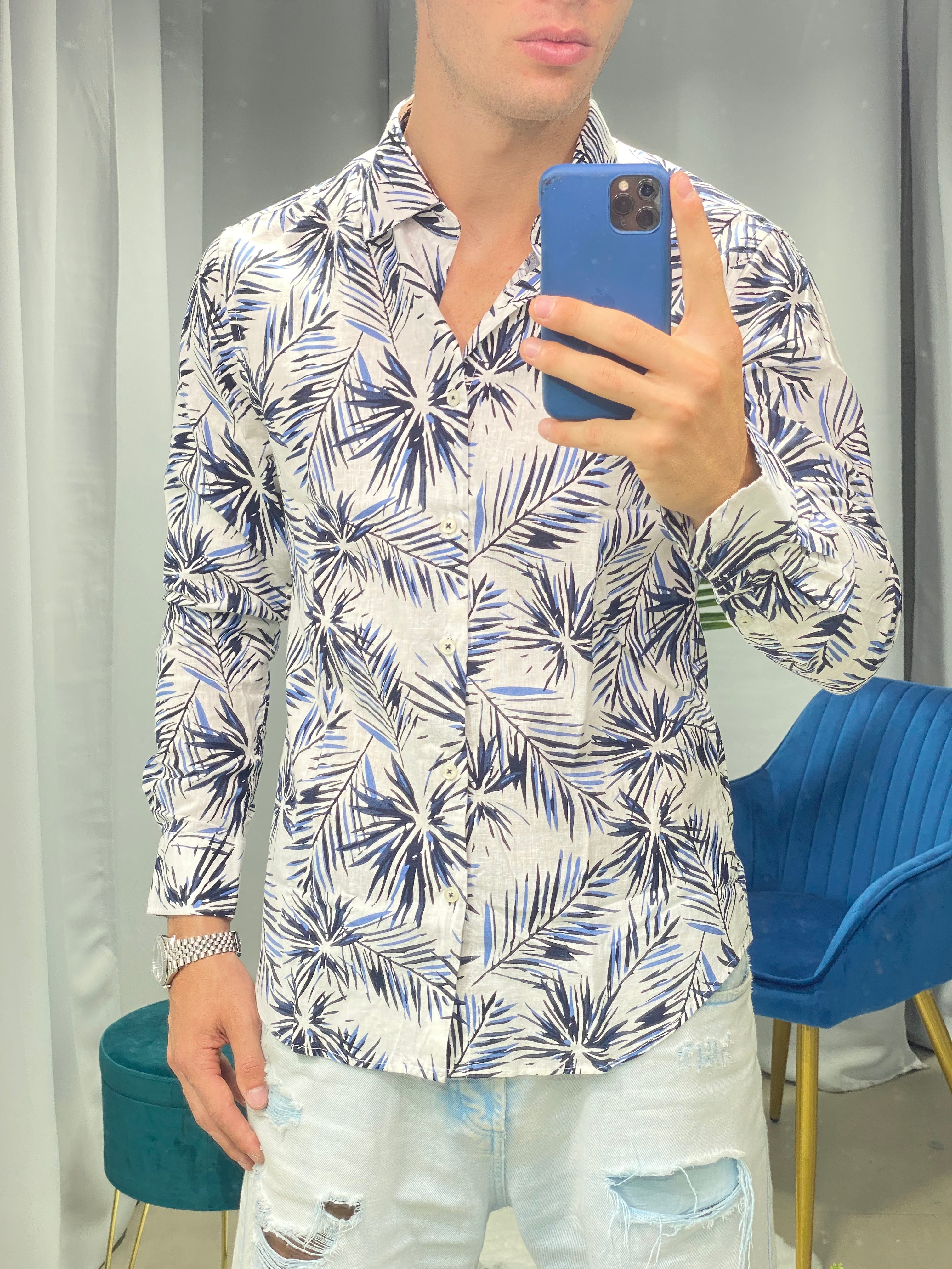 CAMICIA IN LINO FANTASIA PALME Z225S