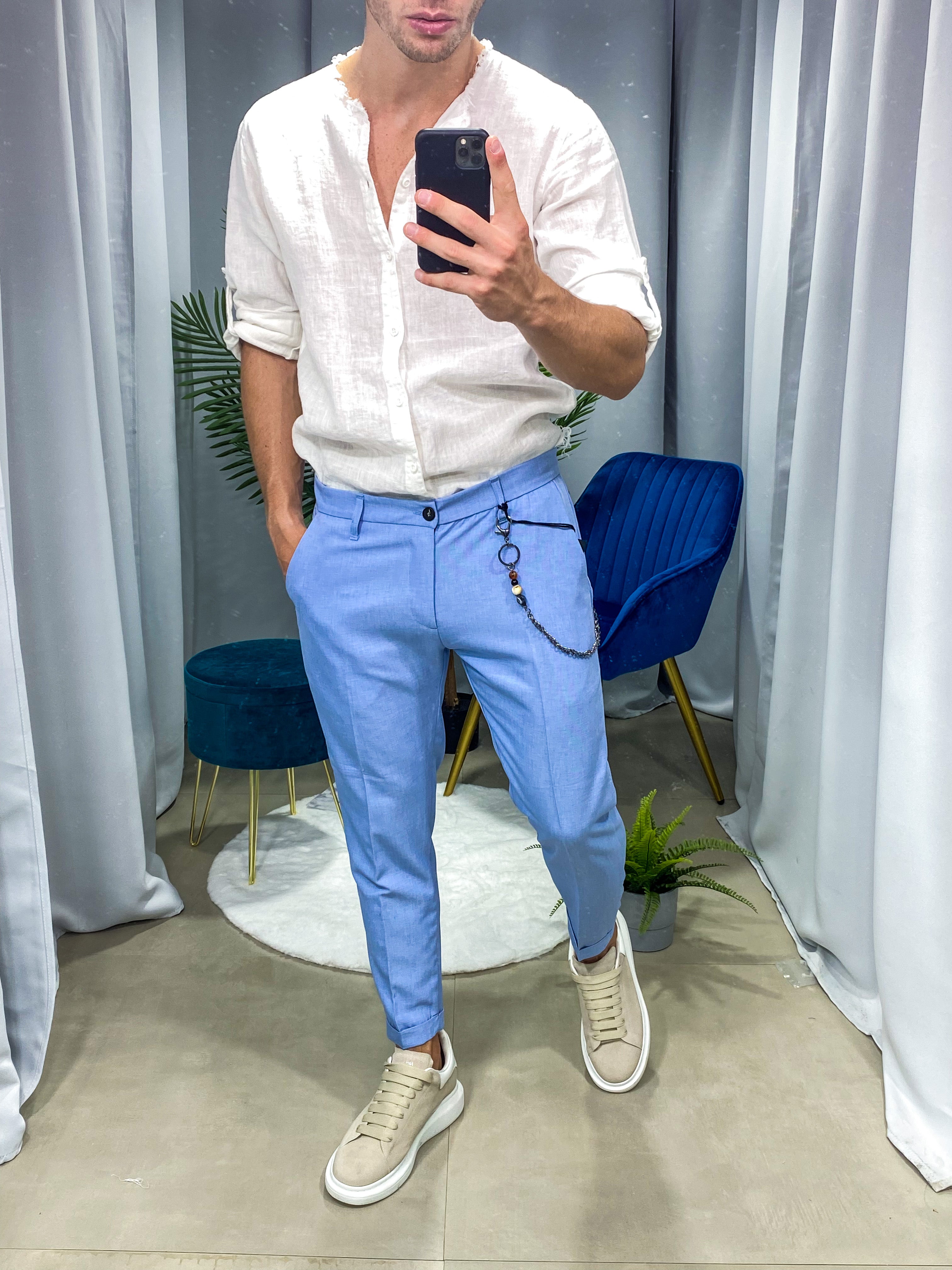 PANTALONI MONTECARLO col.CELESTE