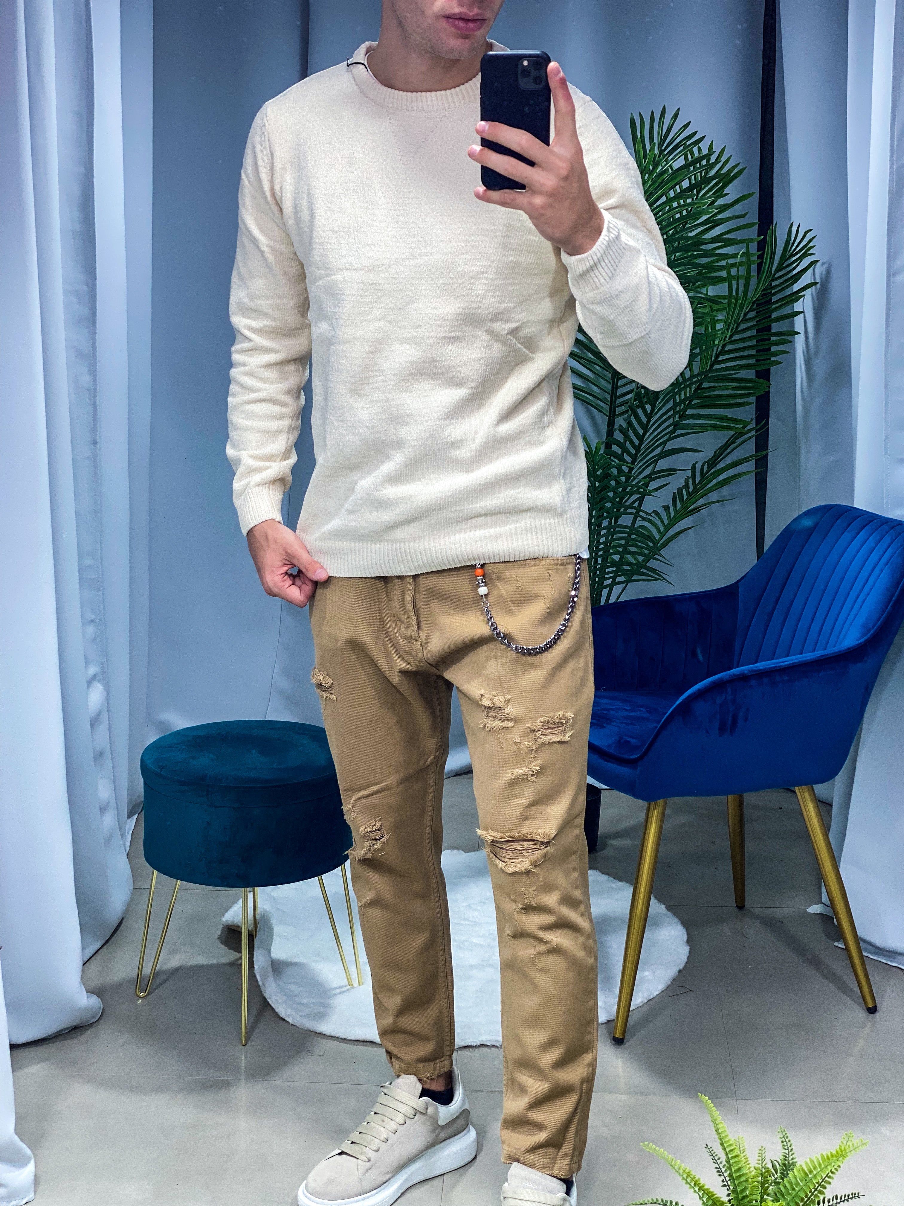 MAGLIONE EFFETTO CINIGLIA COL.BIANCO BK8089