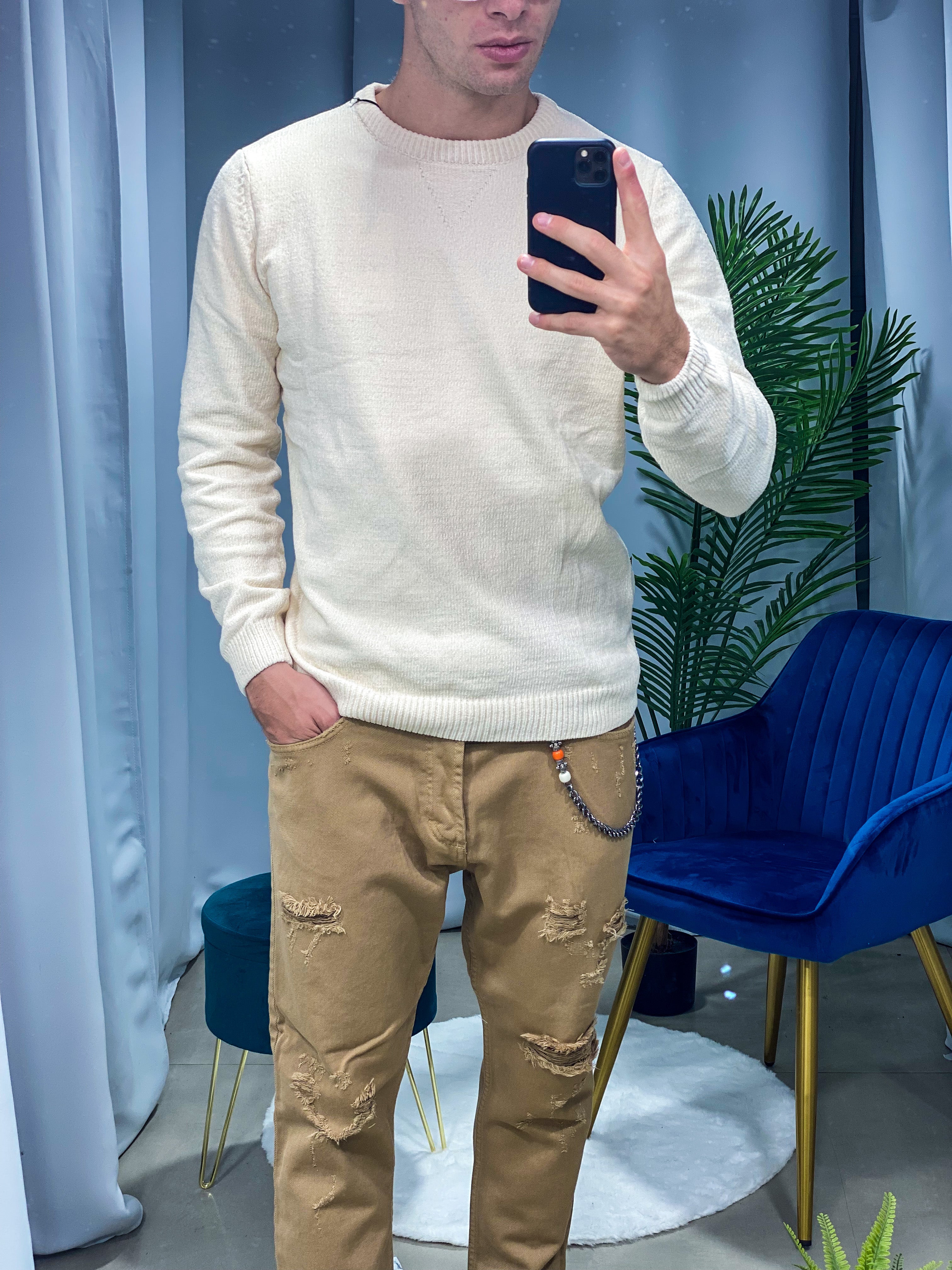 MAGLIONE EFFETTO CINIGLIA COL.BIANCO BK8089