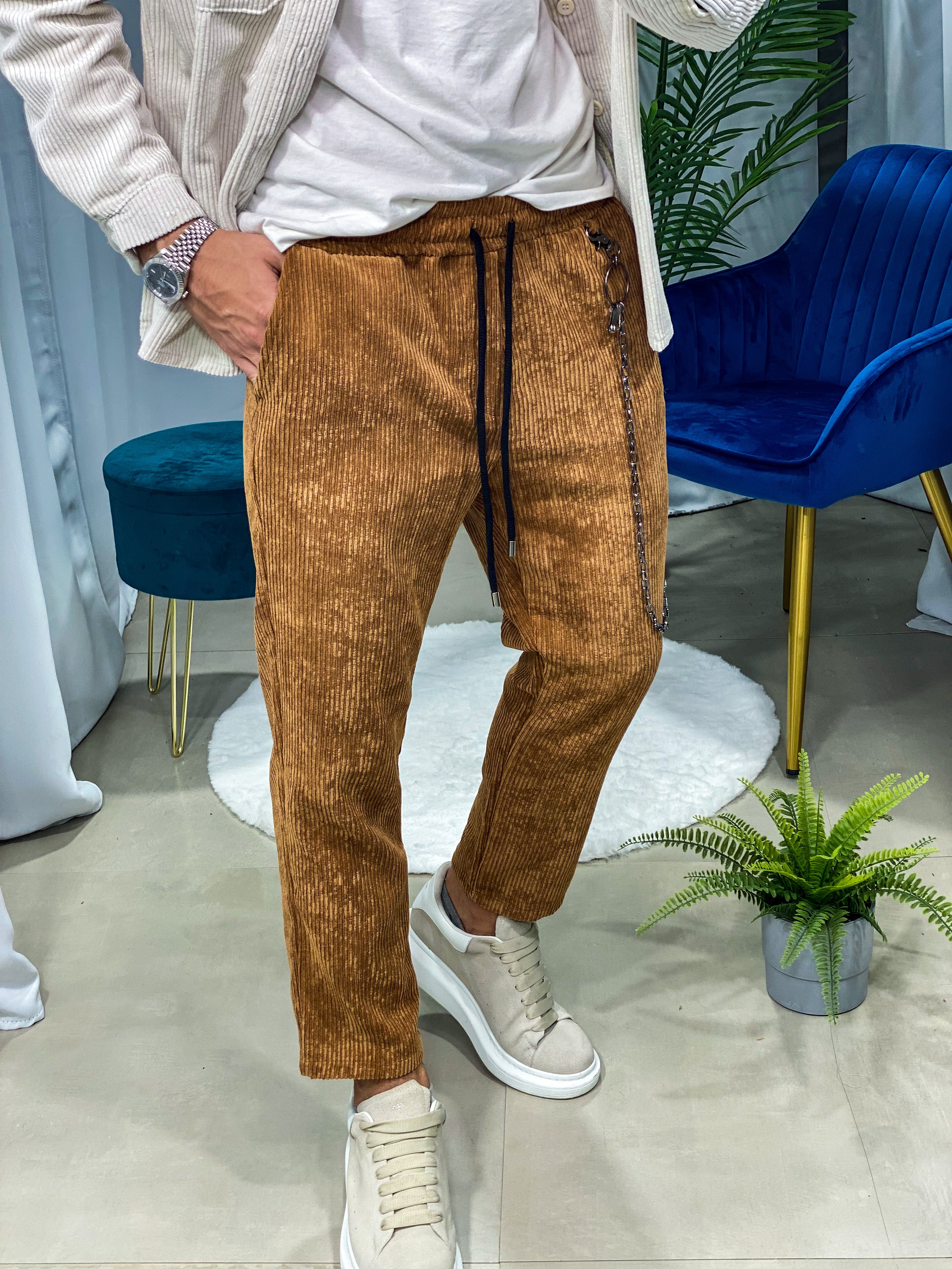 PANTALONI - EFFETTO VELLUTO A COSTINE COL.MARRONE